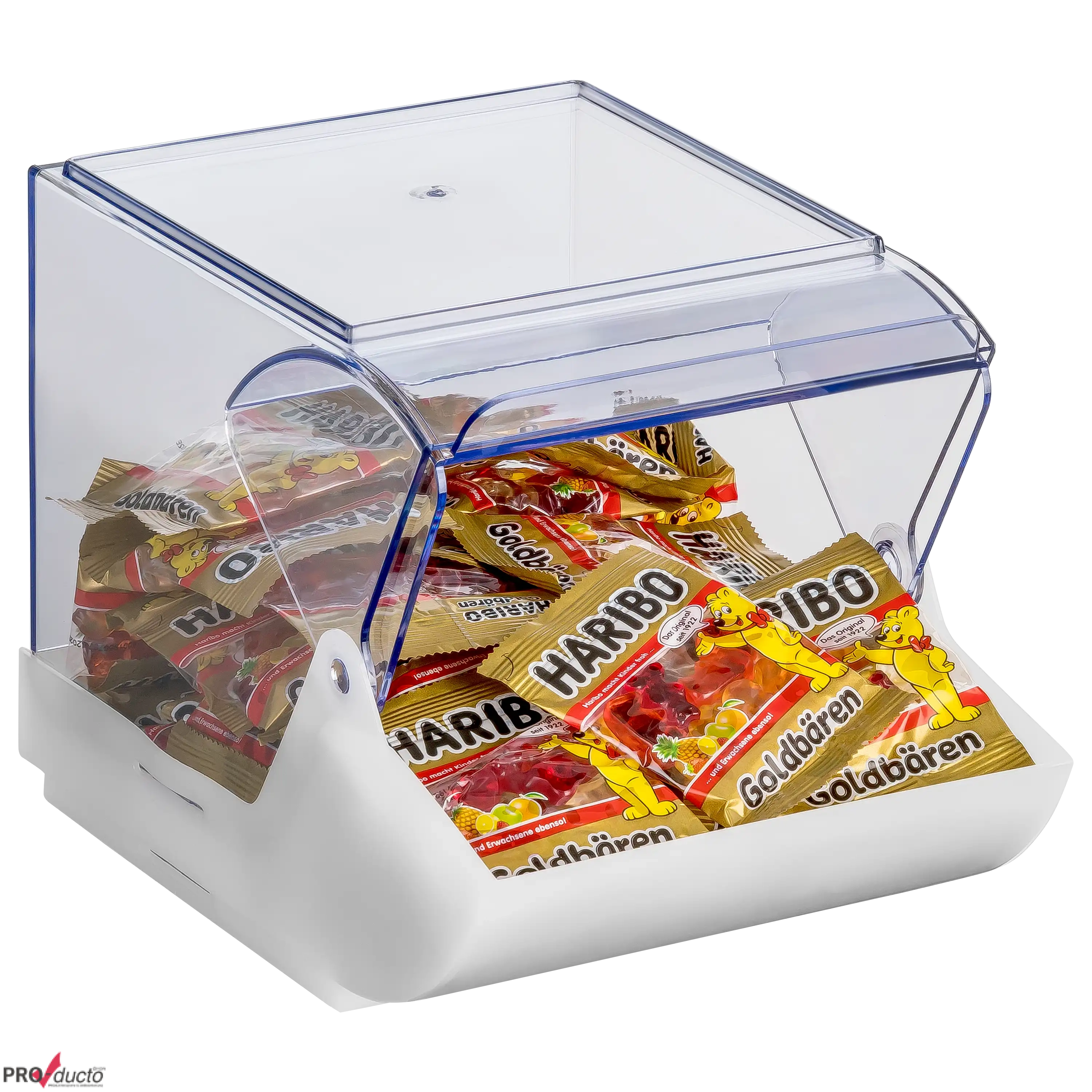 Professioneller Freisteller einer Haribo-Verkaufsbox. Produktfotografie für mehr Sichtbarkeit: Lassen Sie bei uns hochwertige Produktbilder erstellen. PRO-ducto GmbH