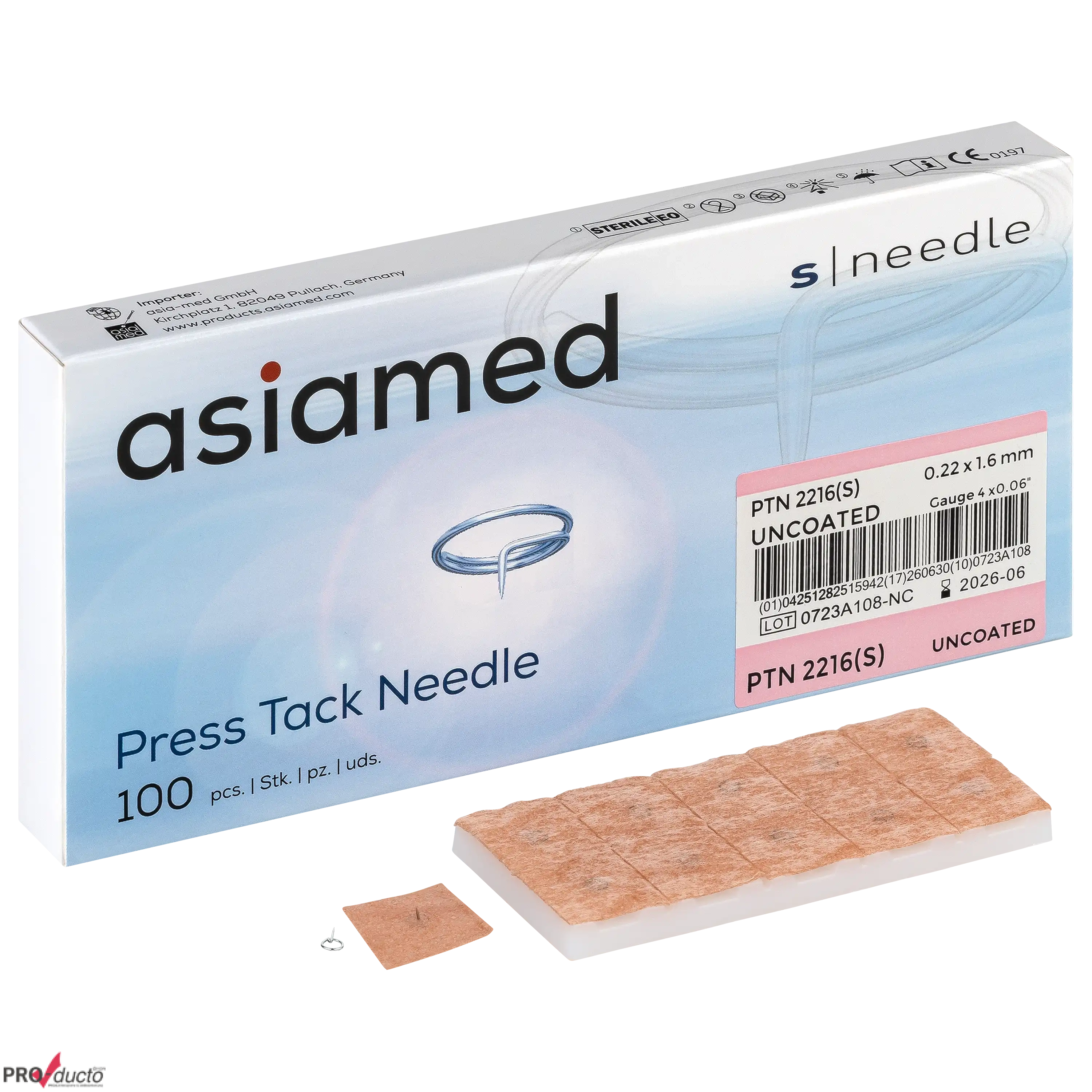 Verpackung von asiamed Press Tack Nadeln mit beiliegenden Pflastern für die professionelle Akupunkturbehandlung.