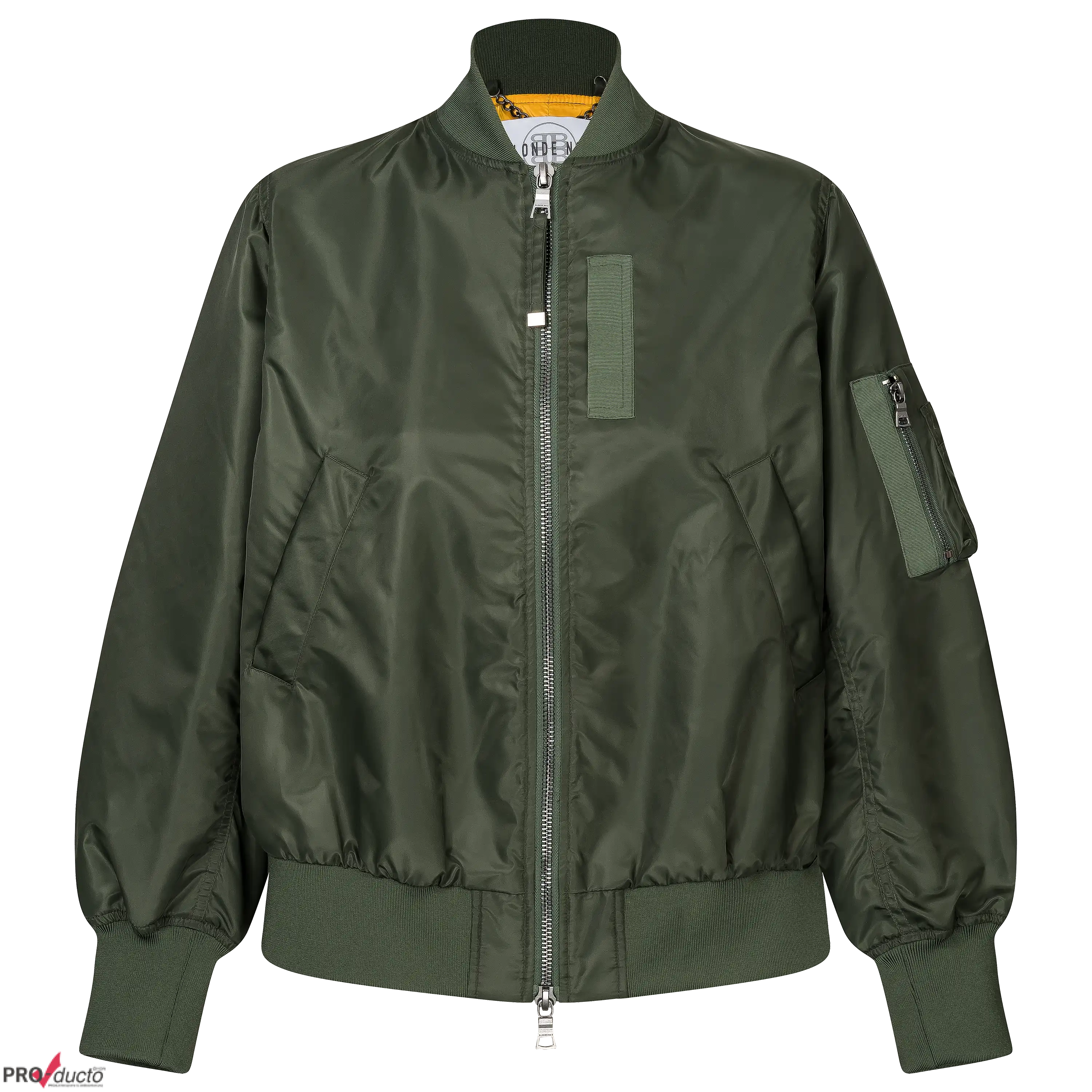 Professionelle Produktfotografie einer olivgrünen Bomberjacke als Freisteller für Textilfotografie. Hochwertige Bekleidung fotografieren lassen. PRO-ducto GmbH