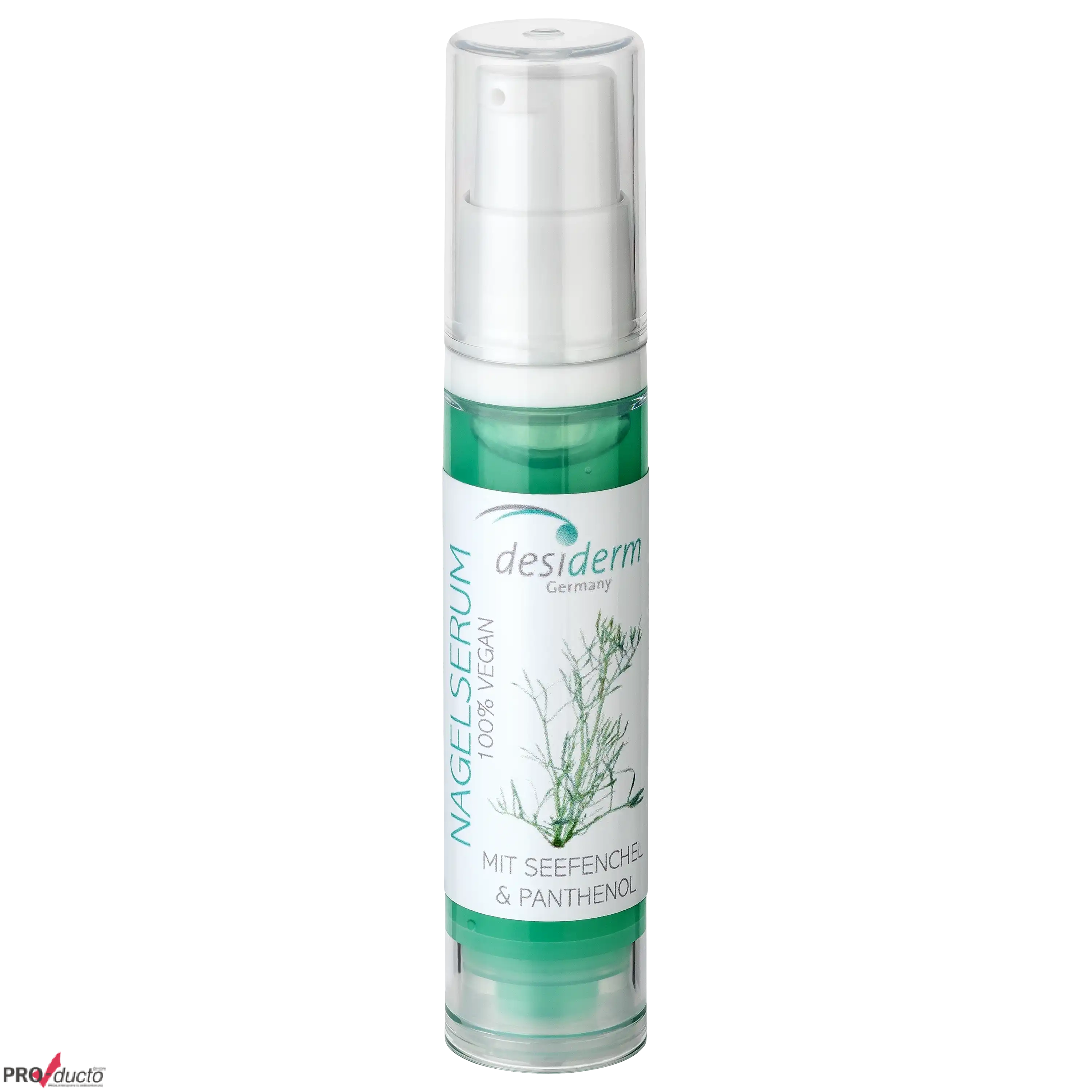 Professionelle Produktfotos von PRO-ducto GmbH: Desiderm Nagelserum mit Seefenchel und Panthenol in Pumpspender.