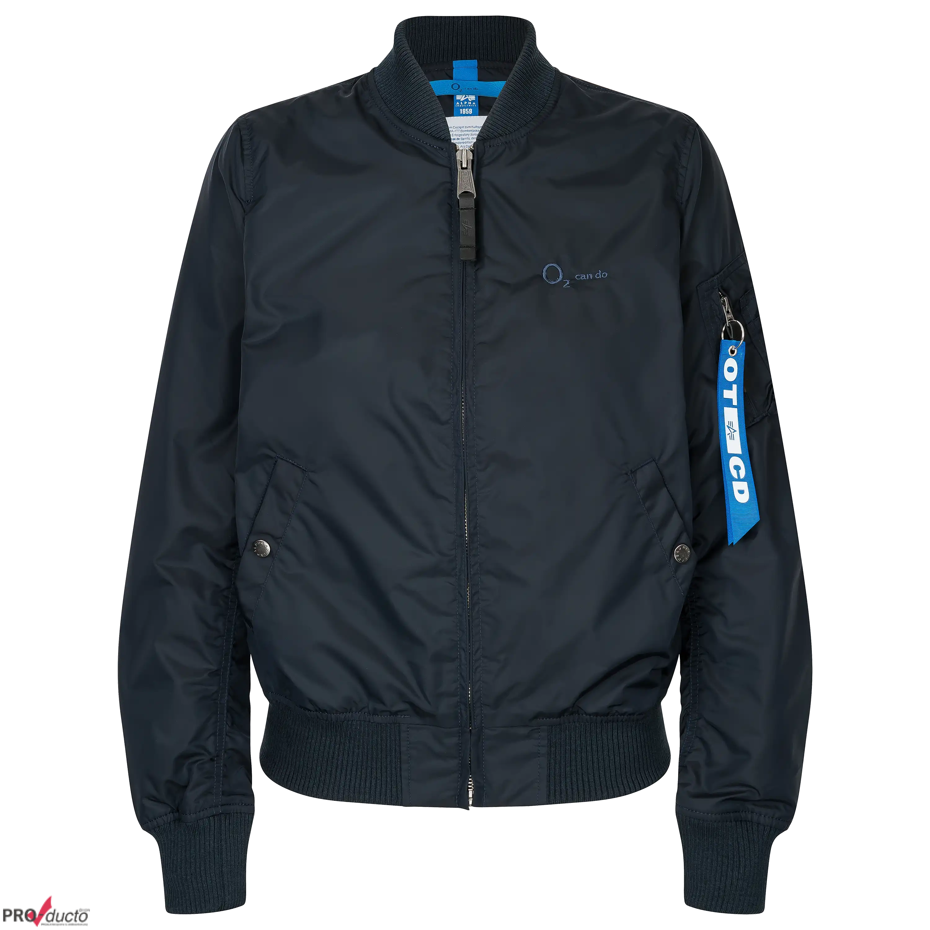 Professionelle Produktfotografie einer dunkelblauen Bomberjacke als Freisteller. Hochwertige Textilfotografie für Bekleidung und Produktbilder. PRO-ducto GmbH