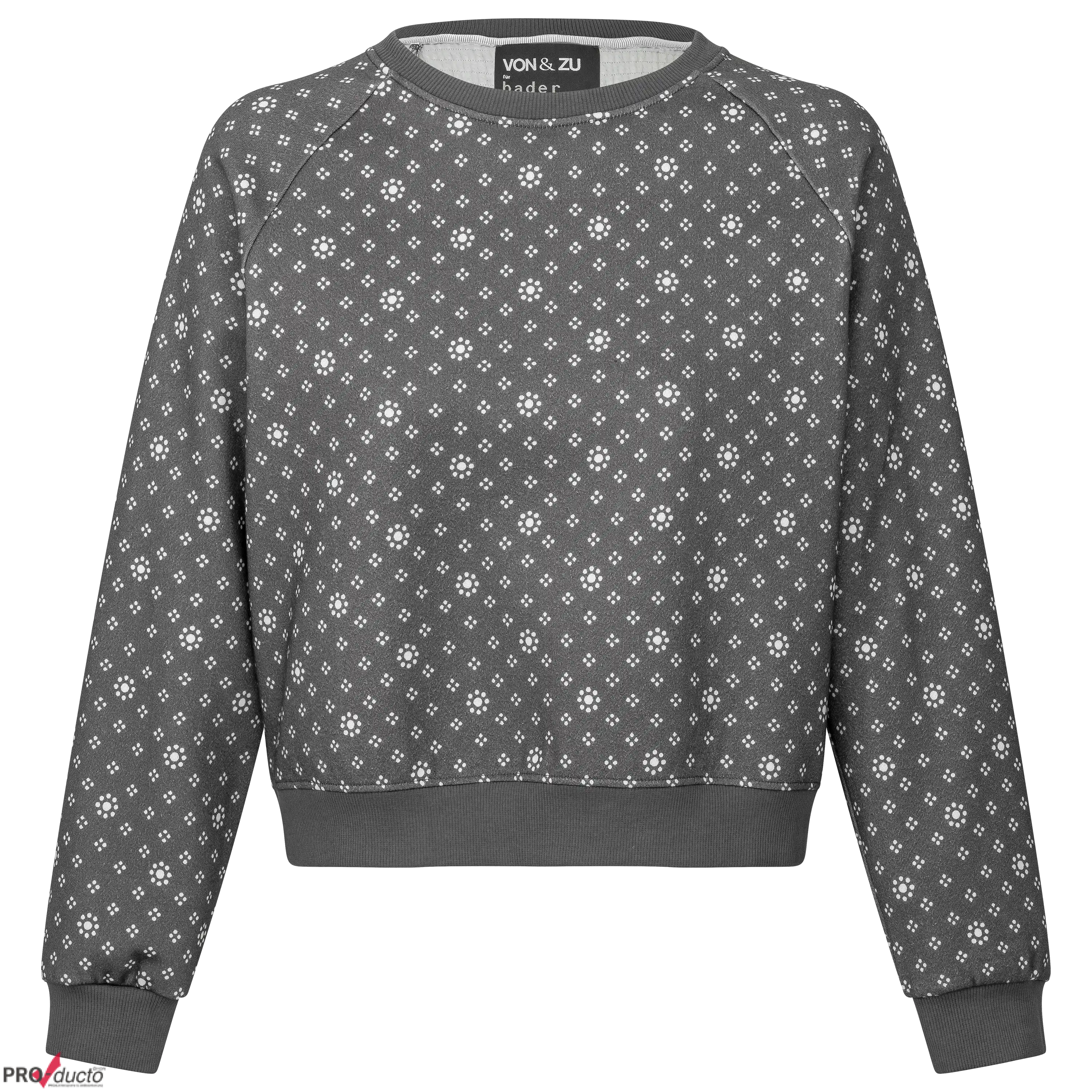 Grauer Pullover mit weißem Blumenmuster für professionelle Produktfotografie von der PRO-ducto GmbH erstellt.
