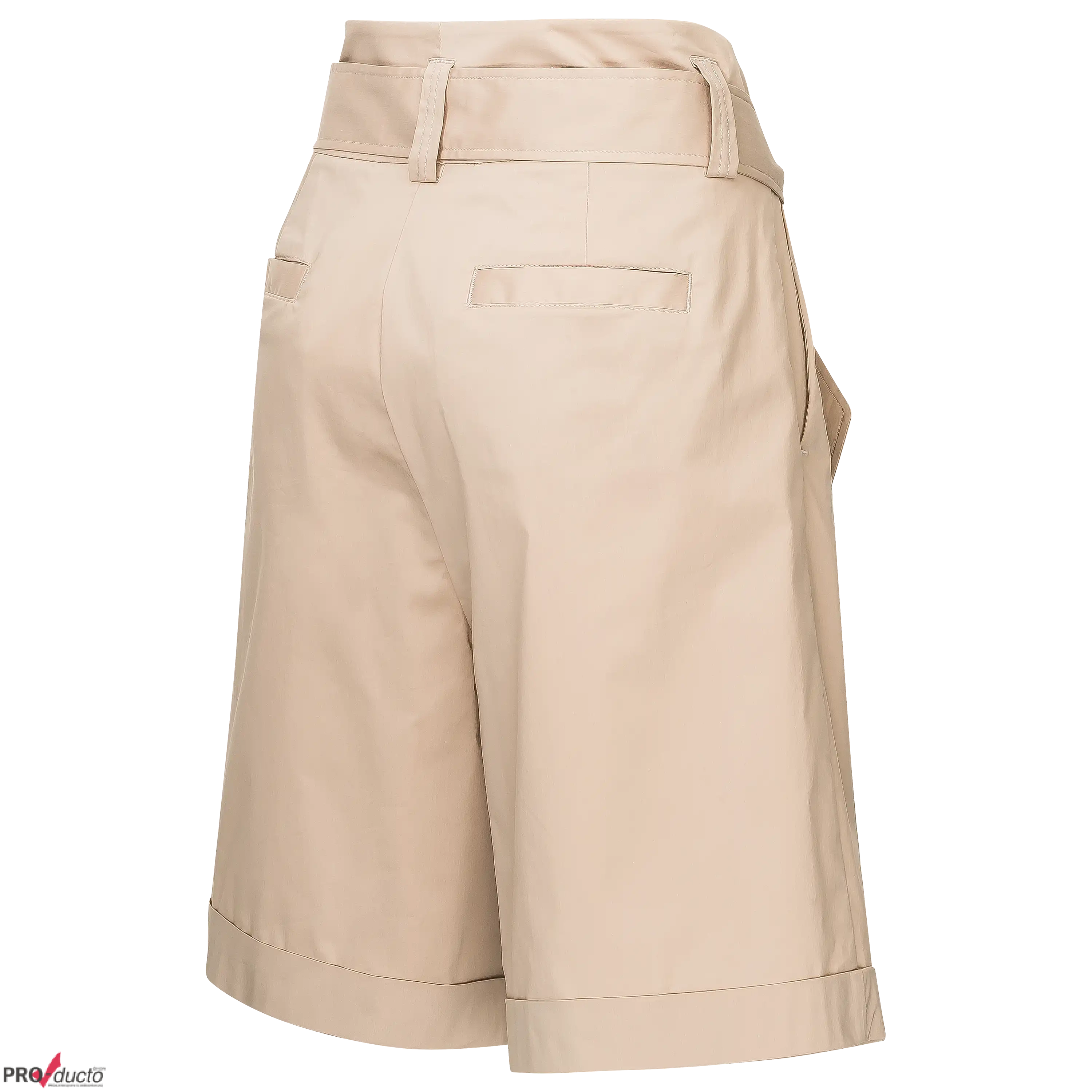 Professionelle Produktfotografie: Rückansicht einer beigen Stoffhose als Freisteller. Hochwertige Textilfotografie für moderne Produktbilder. PRO-ducto GmbH