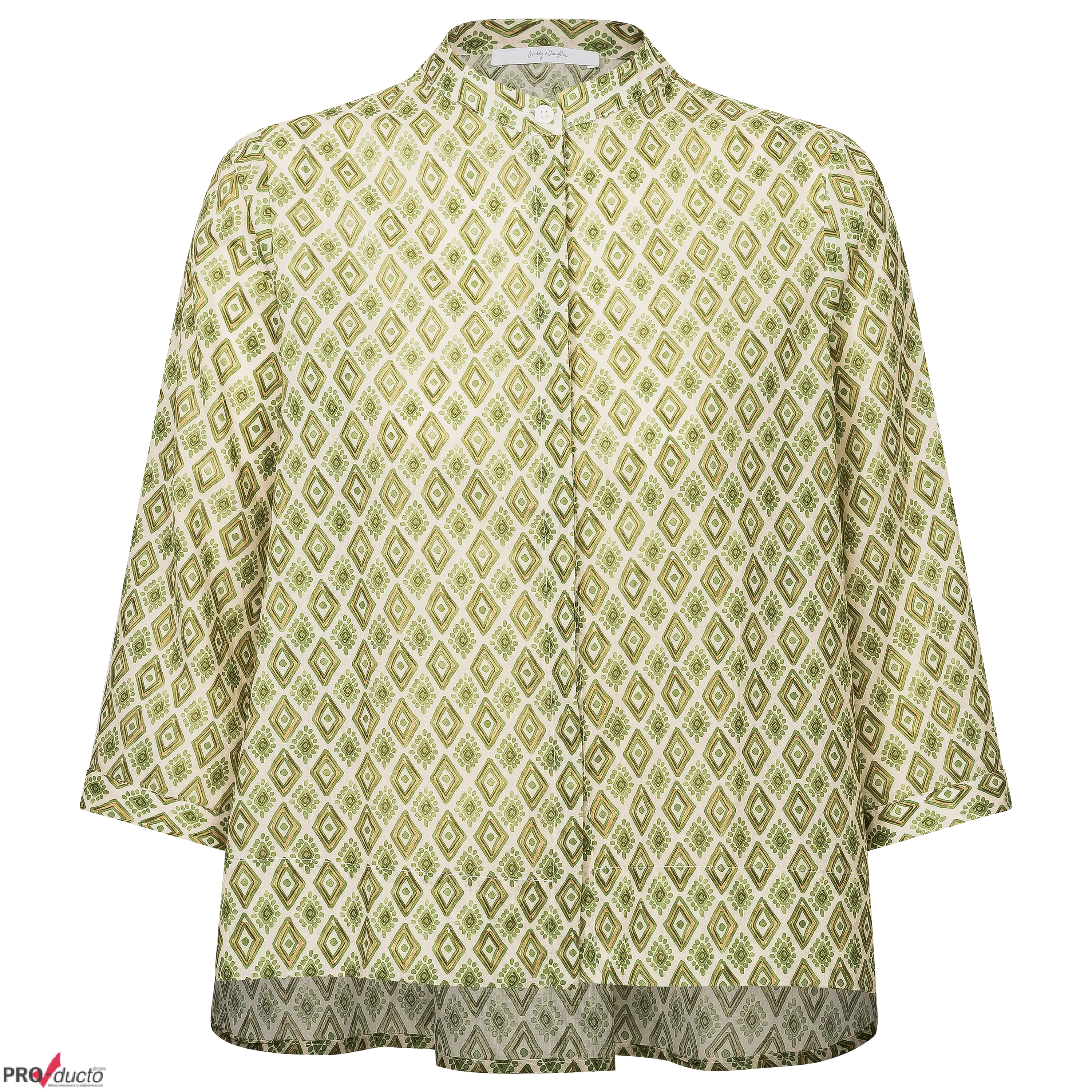 Professionelle Produktfotografie als Freisteller: Grüne Bluse mit Rautenmuster, perfekt für E-Commerce durch hochwertige Hollowman Fotografie. PRO-ducto GmbH