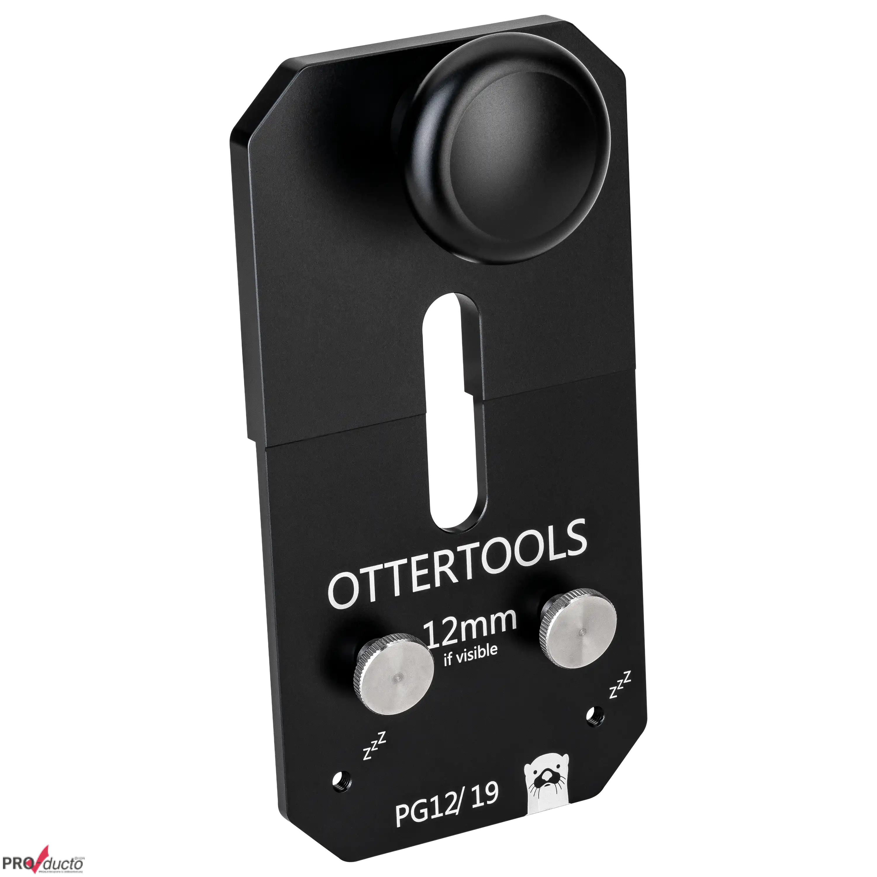 Professionelle Produktfotografie eines schwarzen Ottertools Werkzeugs aus dem Fotostudio vor schwarzem Hintergrund.