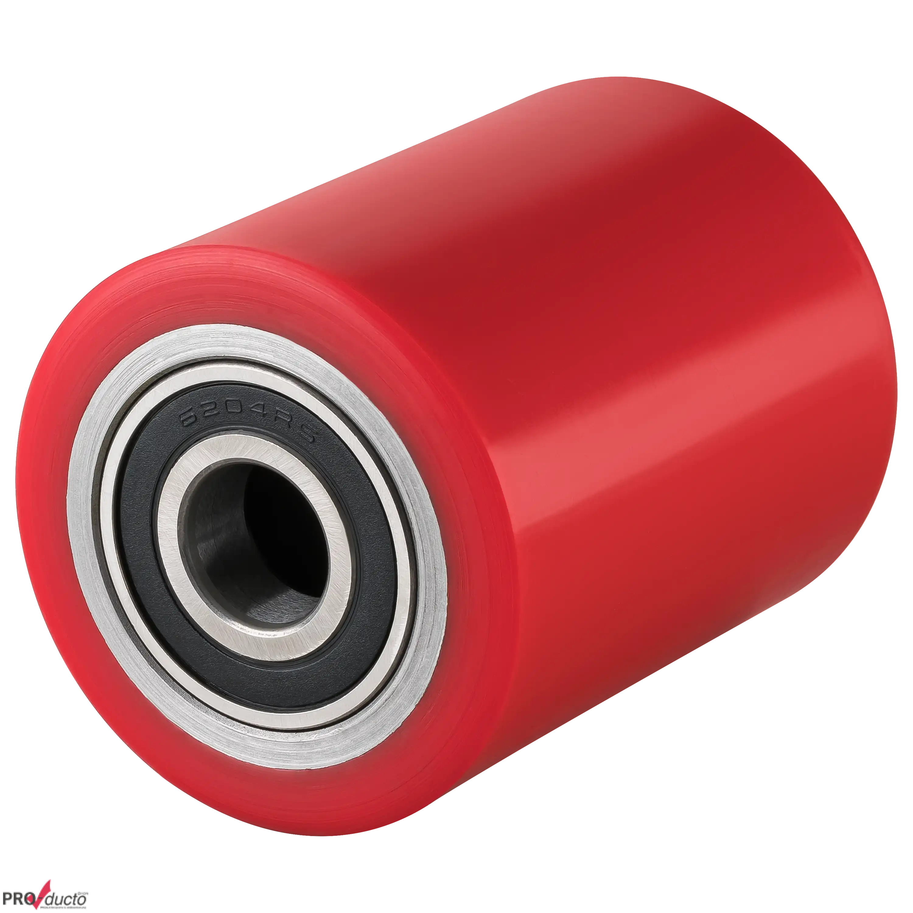 Rote Laufrolle mit integriertem Kugellager 6204RS aus professioneller Produktfotografie im Fotostudio.