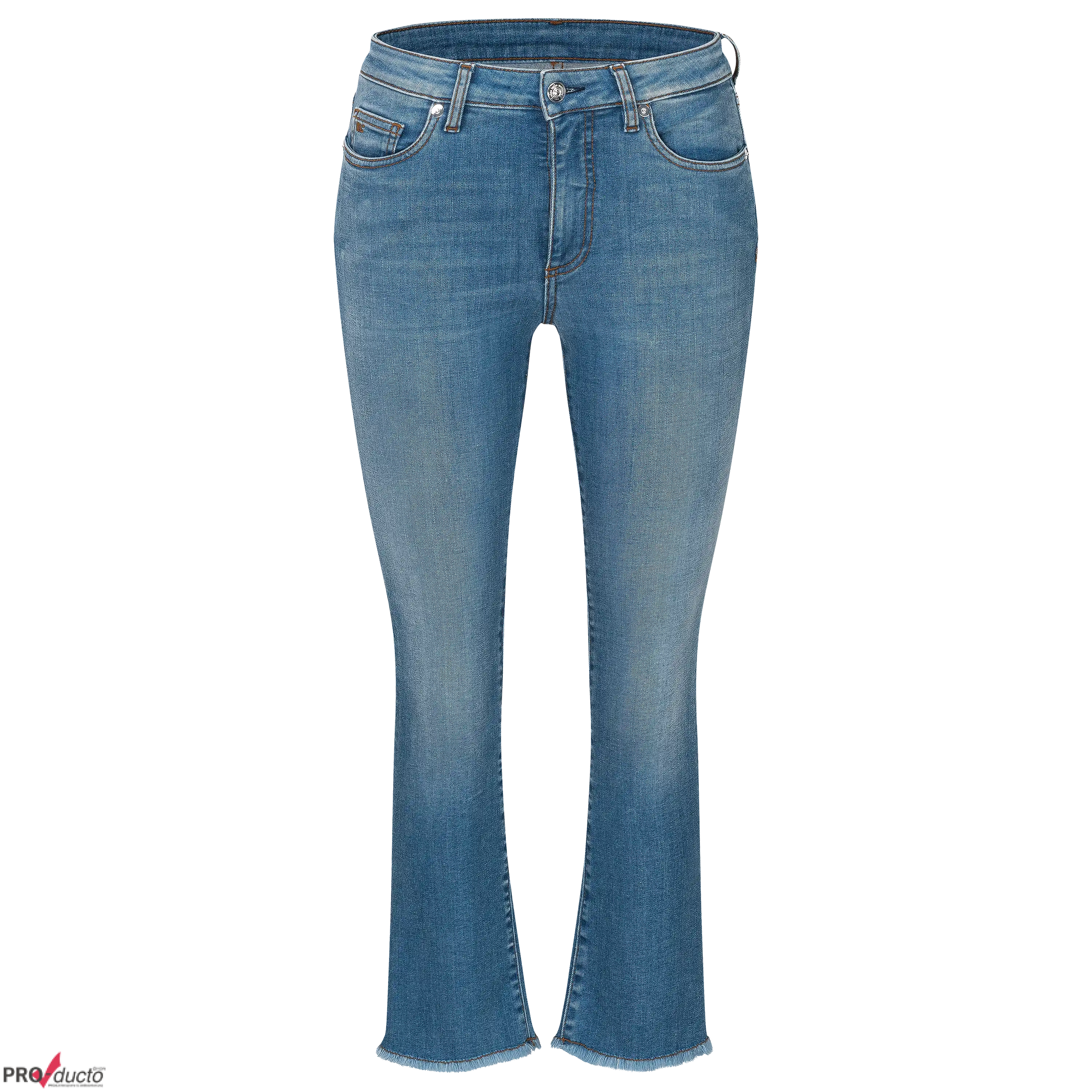 Professionelle Produktfotografie einer blauen Damenjeans als Freisteller. Hochwertige Textilfotografie für Bekleidung mit ausgefranstem Saum. PRO-ducto GmbH