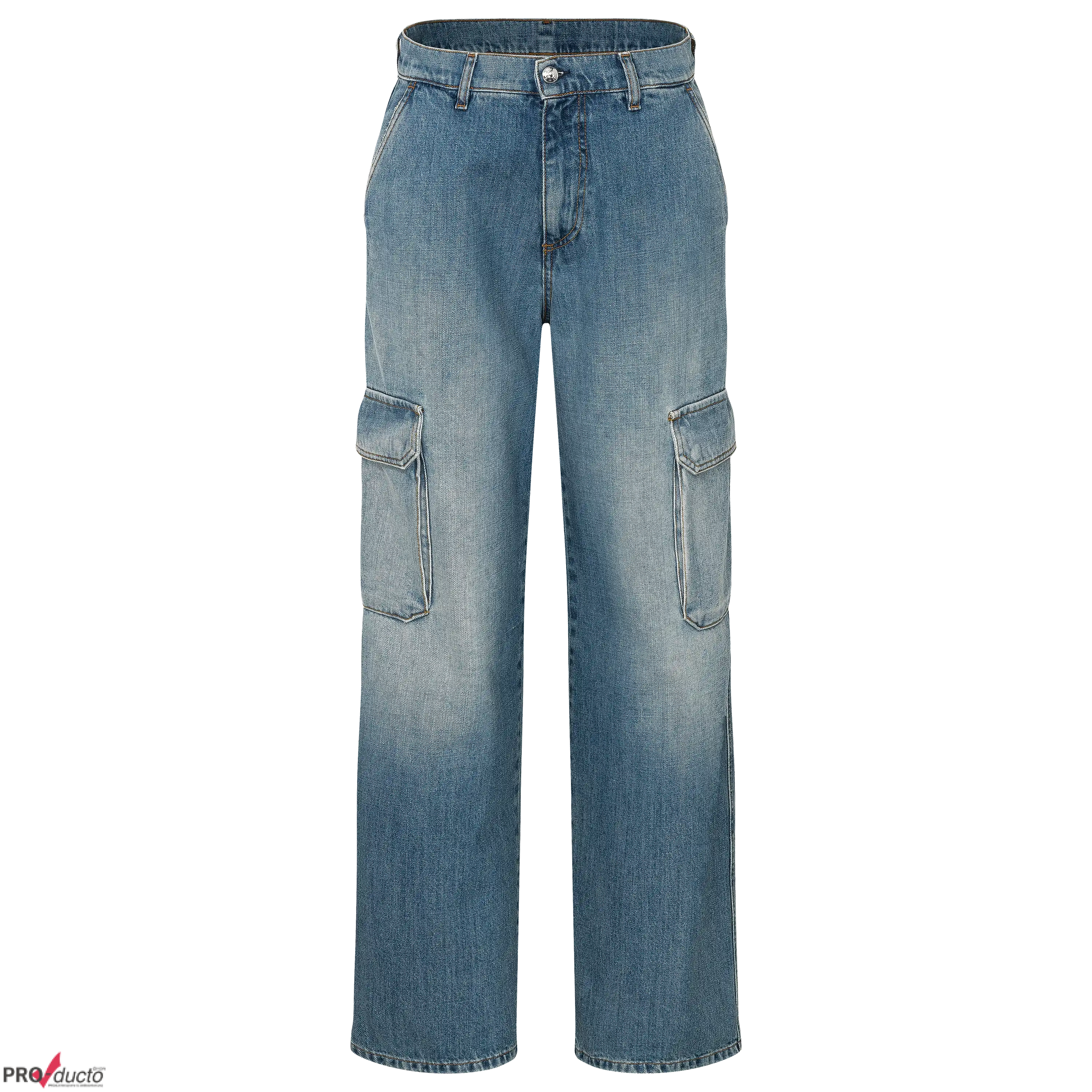 Professionelle Produktfotografie als Freisteller: Blaue Cargo-Jeans für mehr Sichtbarkeit. Lassen Sie hochwertige Produktbilder bei uns erstellen. PRO-ducto GmbH