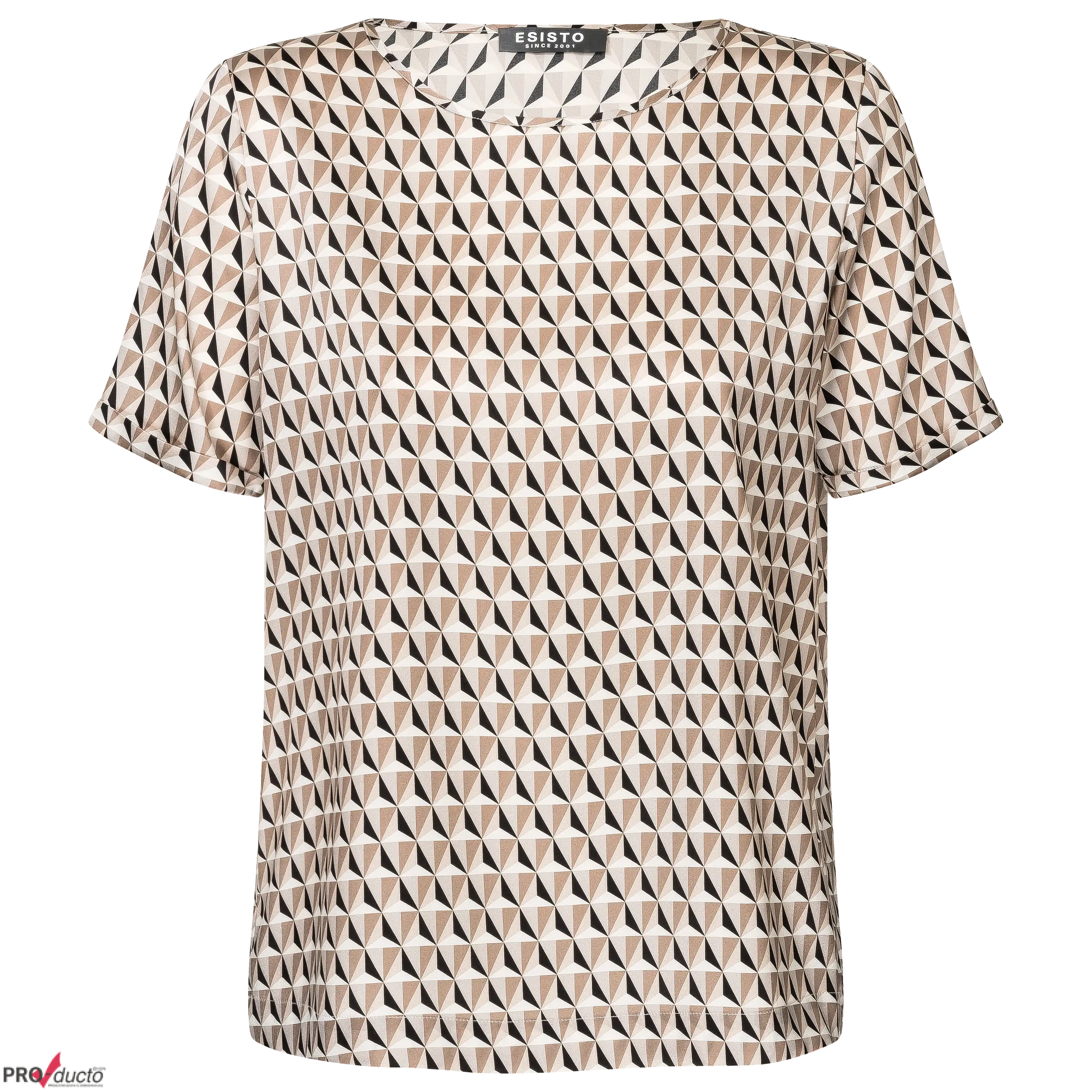 Professionelle Produktfotografie als Freisteller: Esisto Damen-T-Shirt mit geometrischem Muster. Hollowman Fotografie für mehr Sichtbarkeit und Umsatz. PRO-ducto GmbH