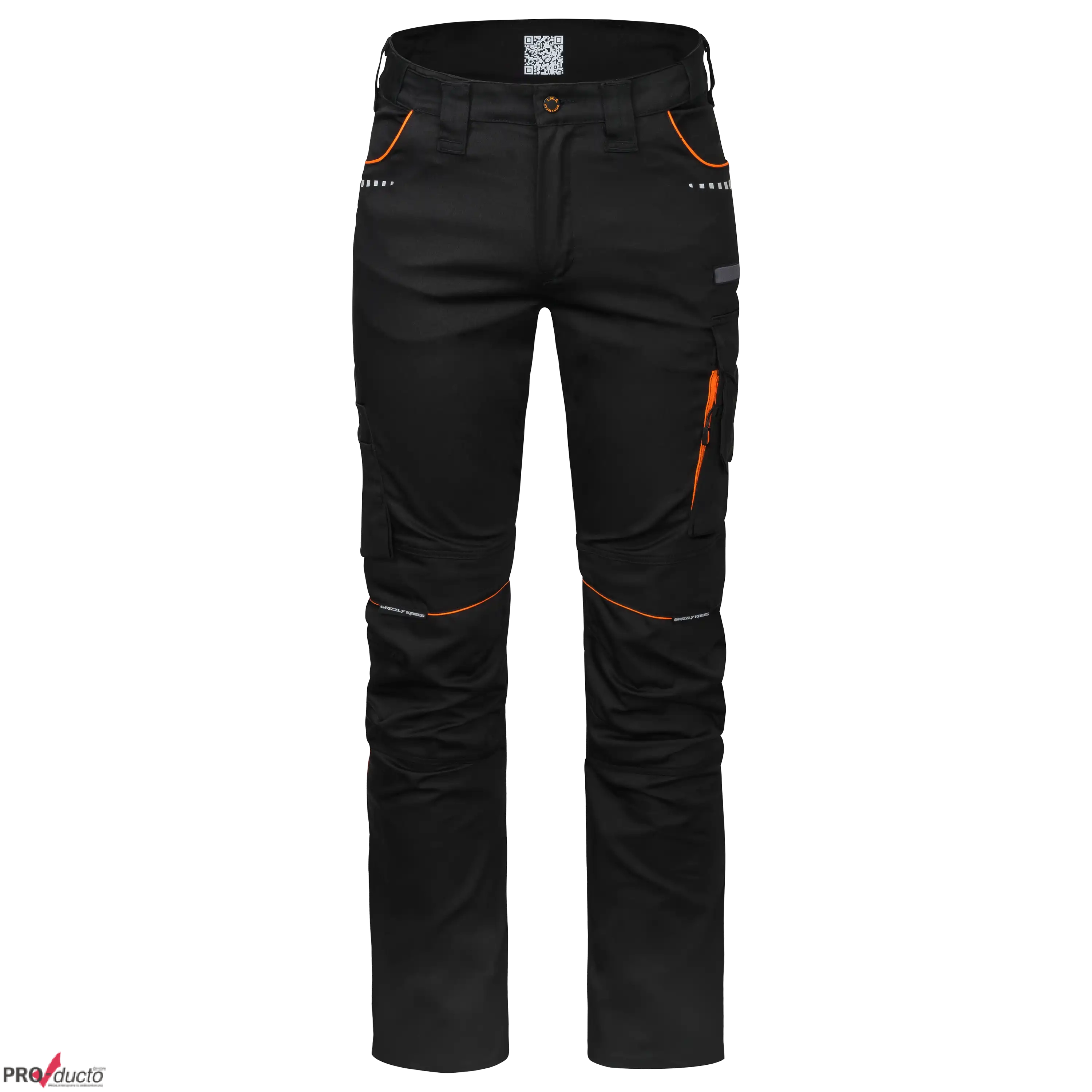 PRO-ducto GmbH Professionelle Produktfotografie als Freisteller: Schwarze Arbeitshose mit orangefarbenen Details. Produktbilder erstellen lassen für mehr Umsatz. Produktfotografie
