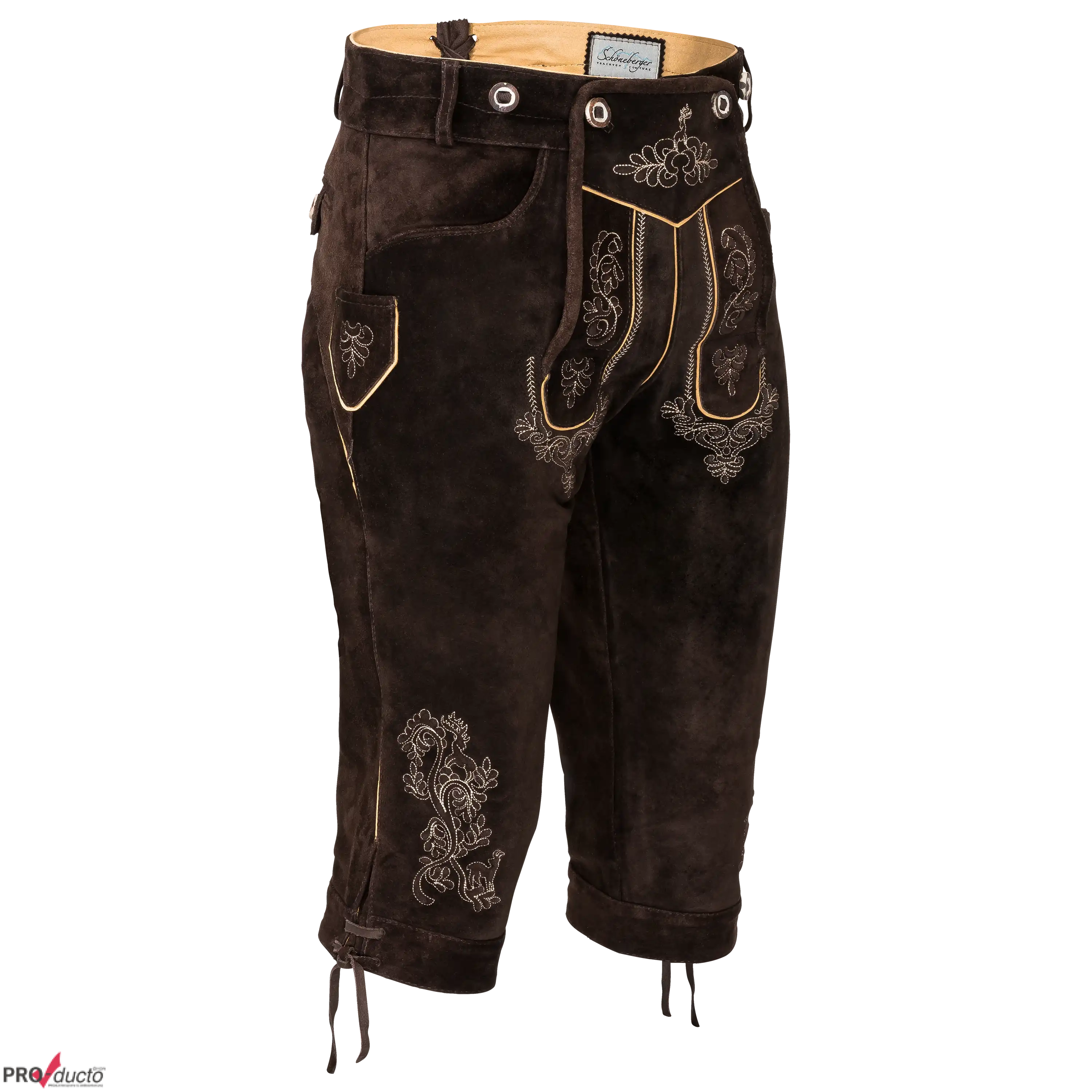 Dunkelbraune Lederhose als Freisteller für Produktfotografie. Professionelle Hollowman Fotografie für mehr Sichtbarkeit und Umsatz im Online-Shop. PRO-ducto GmbH