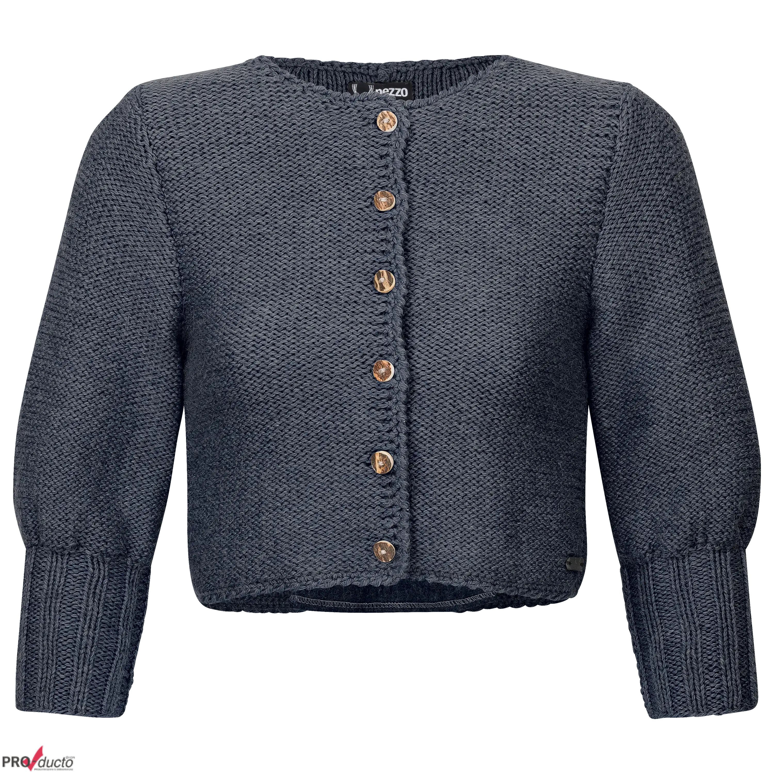 Dunkelgraue Strickjacke mit Knöpfen als professionelles Produktfoto für die Textilfotografie von PRO-ducto GmbH.