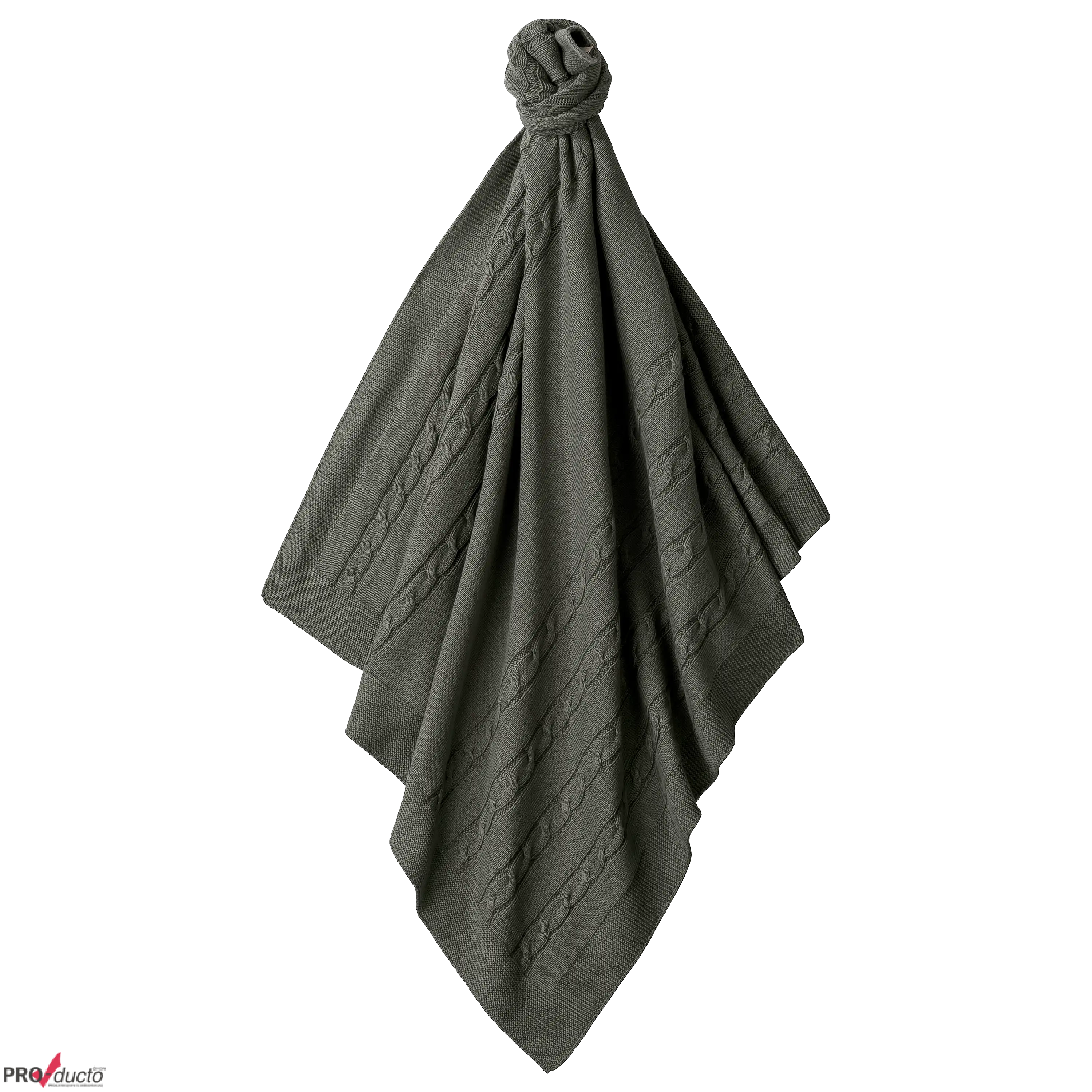 PRO-ducto GmbH Professionelle Produktfotografie einer olivgrünen Strickdecke als Freisteller. Hochwertige Produktbilder erstellen lassen für mehr Sichtbarkeit. Produktfotografie