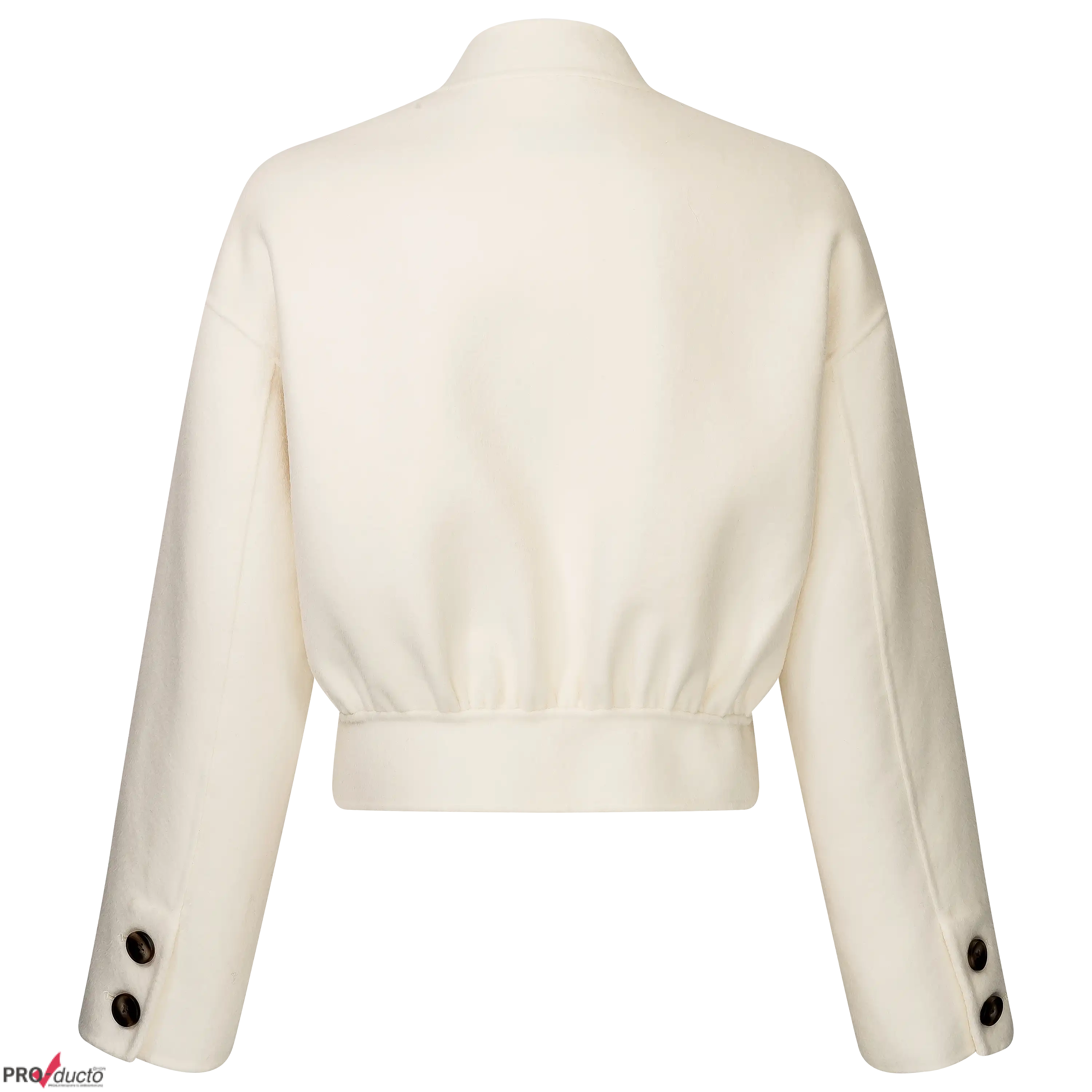 Professionelle Produktfotografie: Rückansicht einer cremefarbenen Jacke als Freisteller. Perfekte Textilfotografie für hochwertige Produktbilder. PRO-ducto GmbH