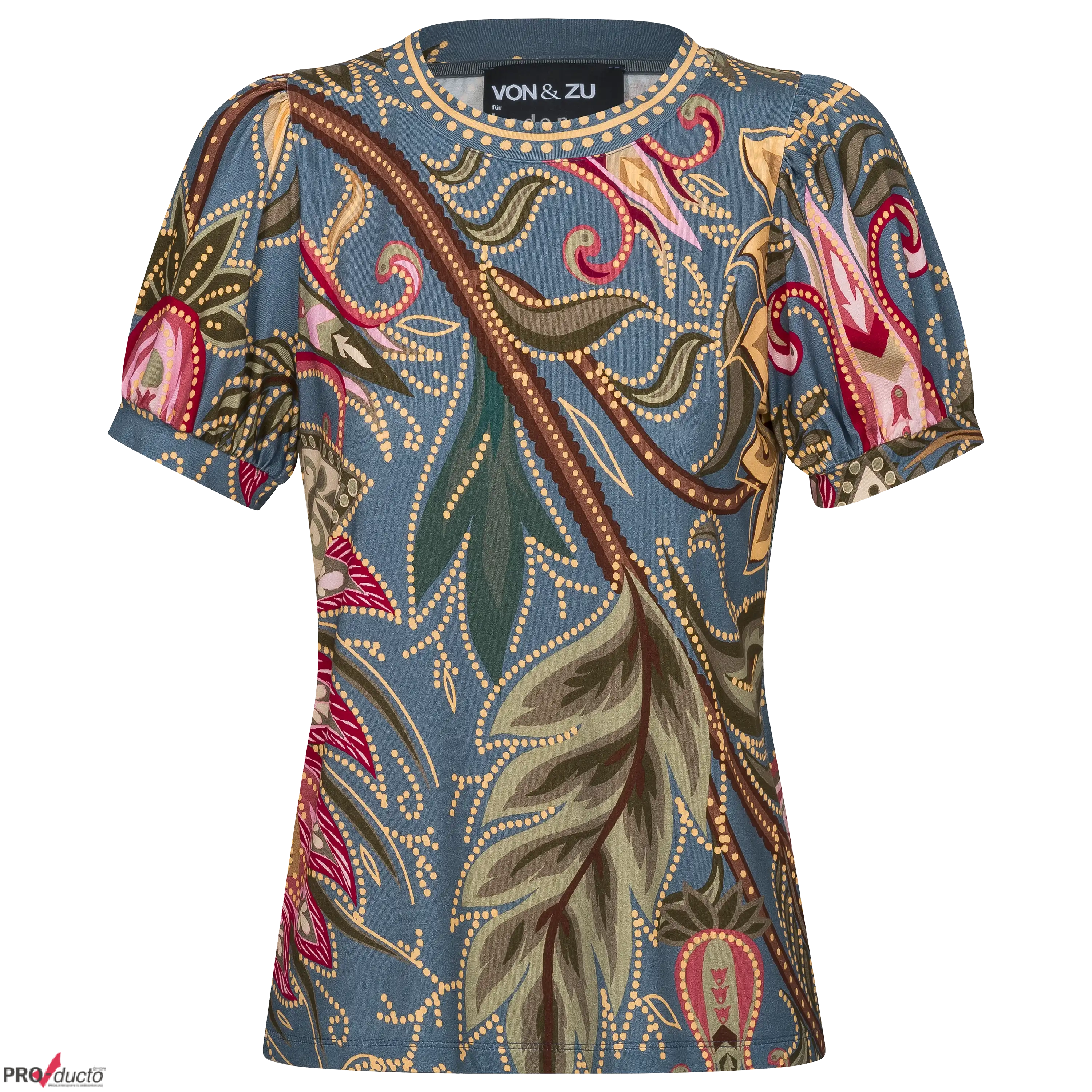 Professionelle Produktfotografie als Freisteller: Ein VON & ZU T-Shirt mit Paisley-Muster. Hochwertige Hollowman Fotografie für mehr Sichtbarkeit. PRO-ducto GmbH
