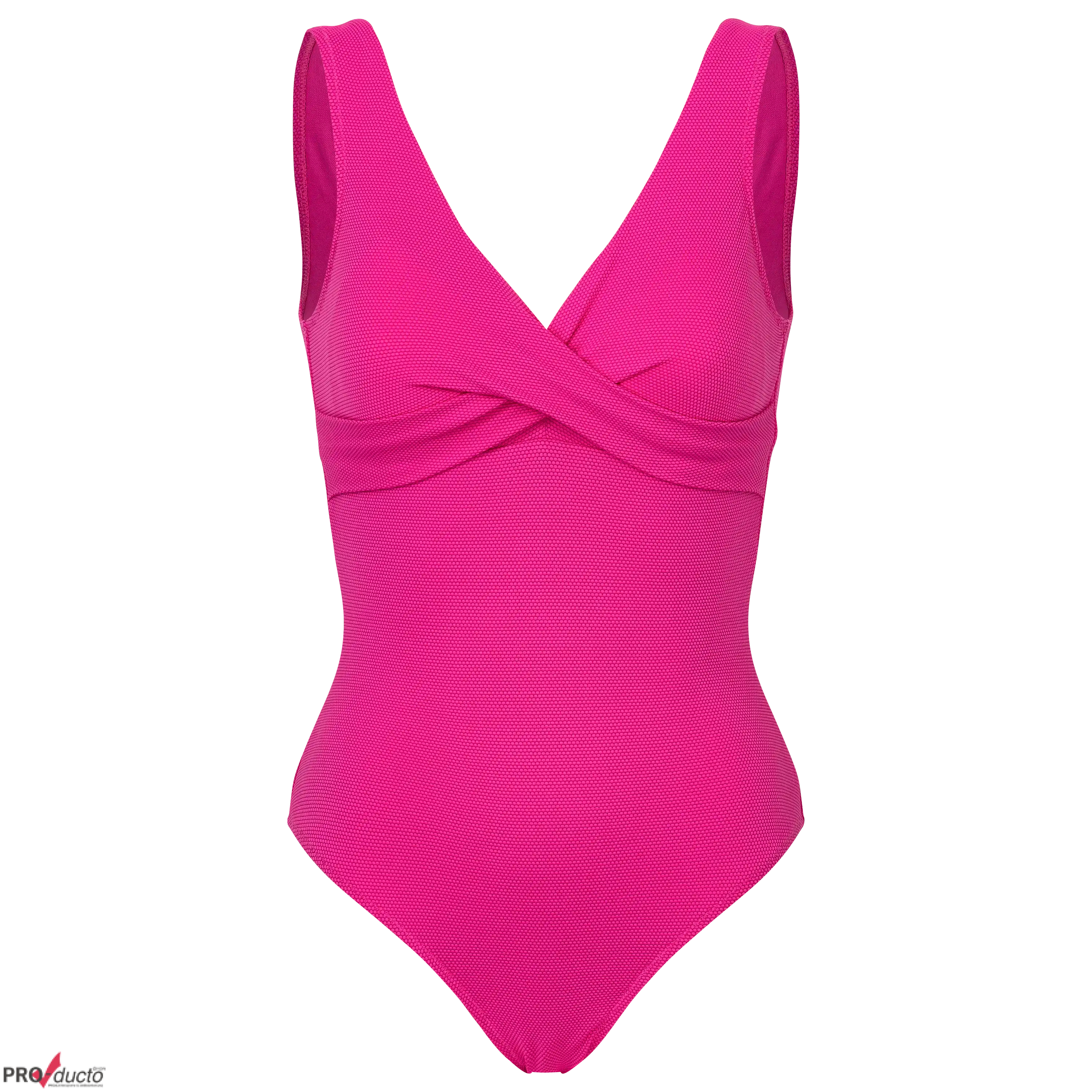 Professionelle Produktfotografie eines pinken Badeanzugs mit Wickeloptik von PRO-ducto GmbH, ideal für Textilfotografie und Bekleidung fotografieren.