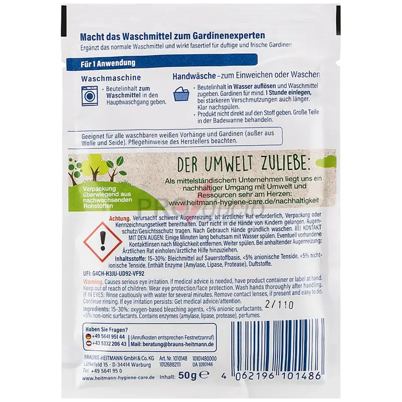 Produktfoto Beutelverpackung Gardinenreiniger Produktbeschreibung