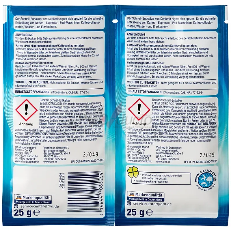 Produktfoto Schnellentkalker im Doppelpack Rückseite