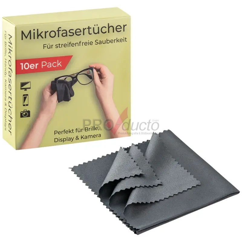 Produktfoto Brillenputztücher mit Verpackung