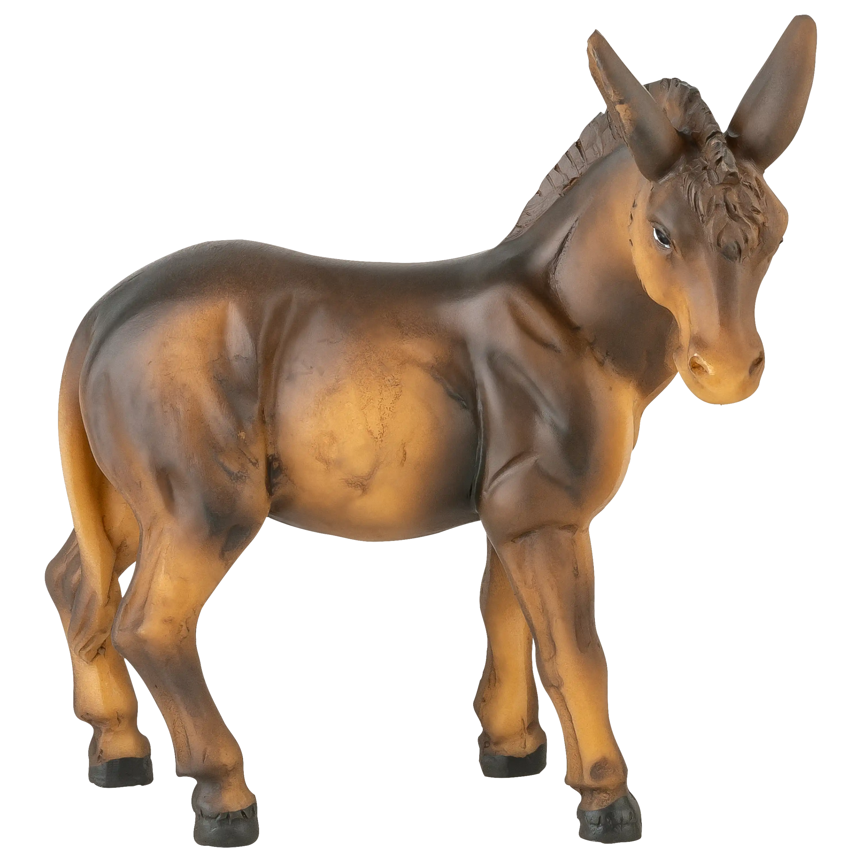 Eine braune Esel-Figur vor schwarzem Hintergrund, ideal für professionelle Produktfotos von PRO-ducto GmbH.