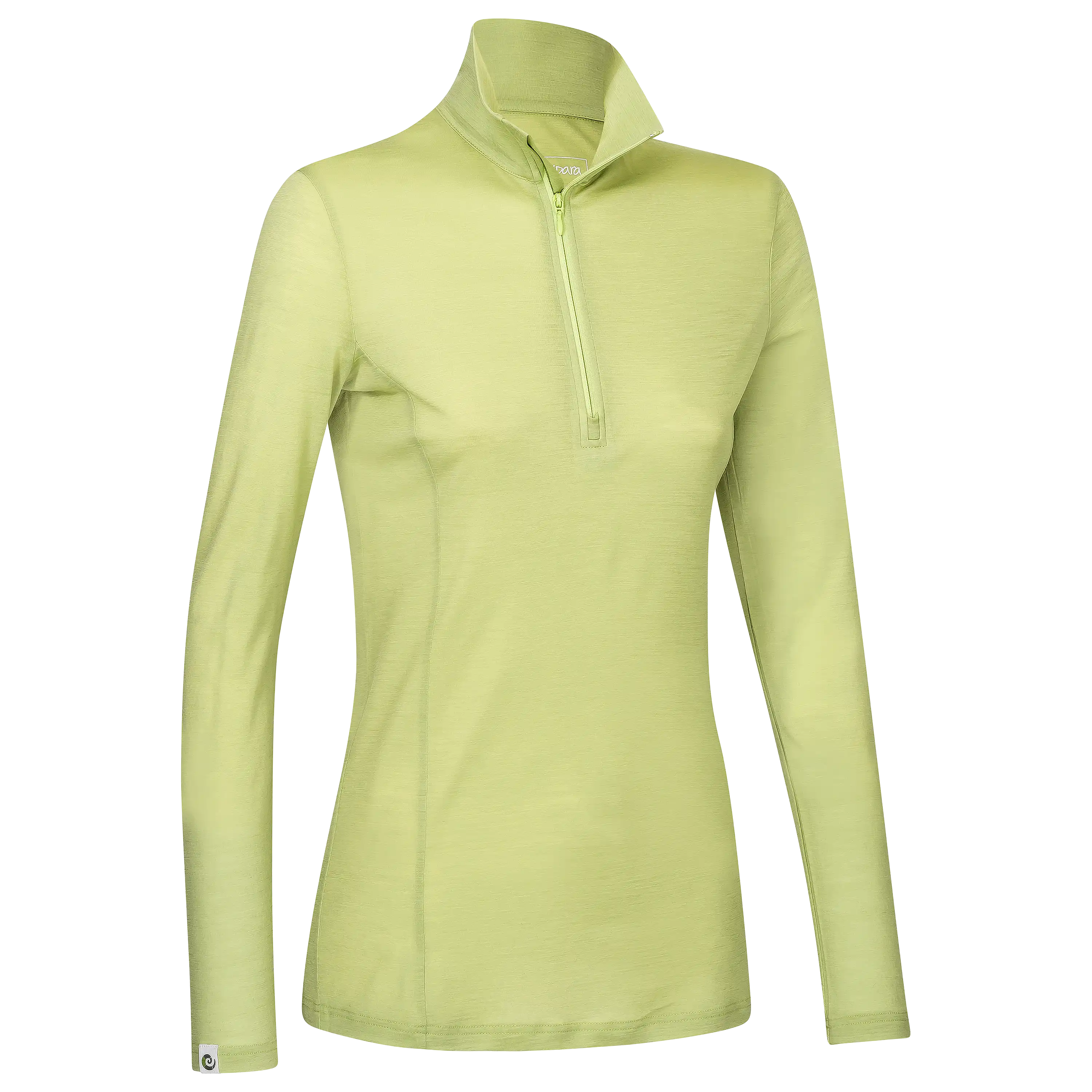 Hellgrünes Langarmshirt mit Reißverschluss für professionelle Produktfotografie von PRO-ducto GmbH.