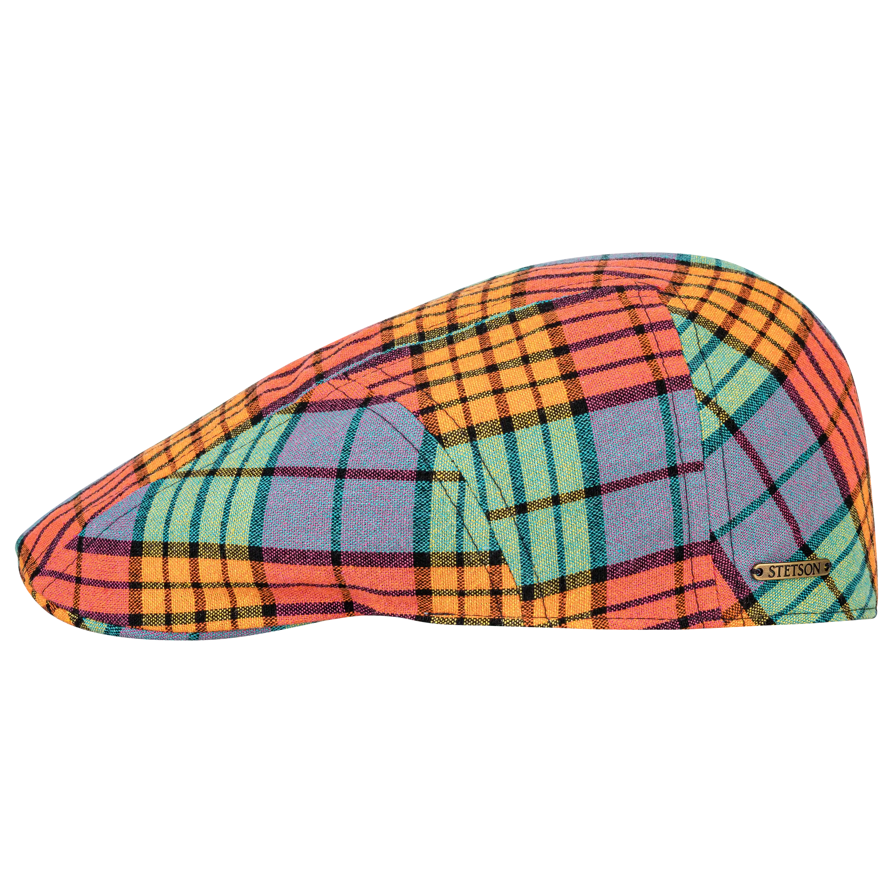 Professionelle Produktfotografie einer bunten Stetson Schiebermütze mit Karomuster. Lassen Sie bei PRO-ducto GmbH hochwertige Textilfotografie erstellen.