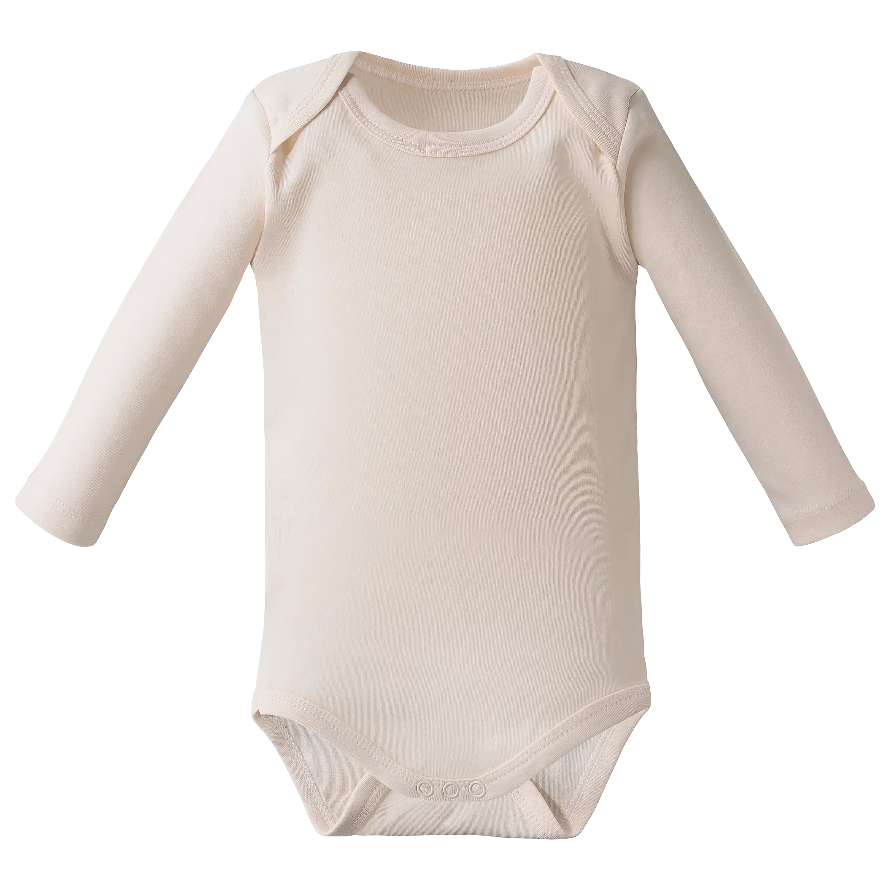 Professionelle Produktfotografie eines beigen Babybodys mit langen Ärmeln für hochwertige Textilfotografie.