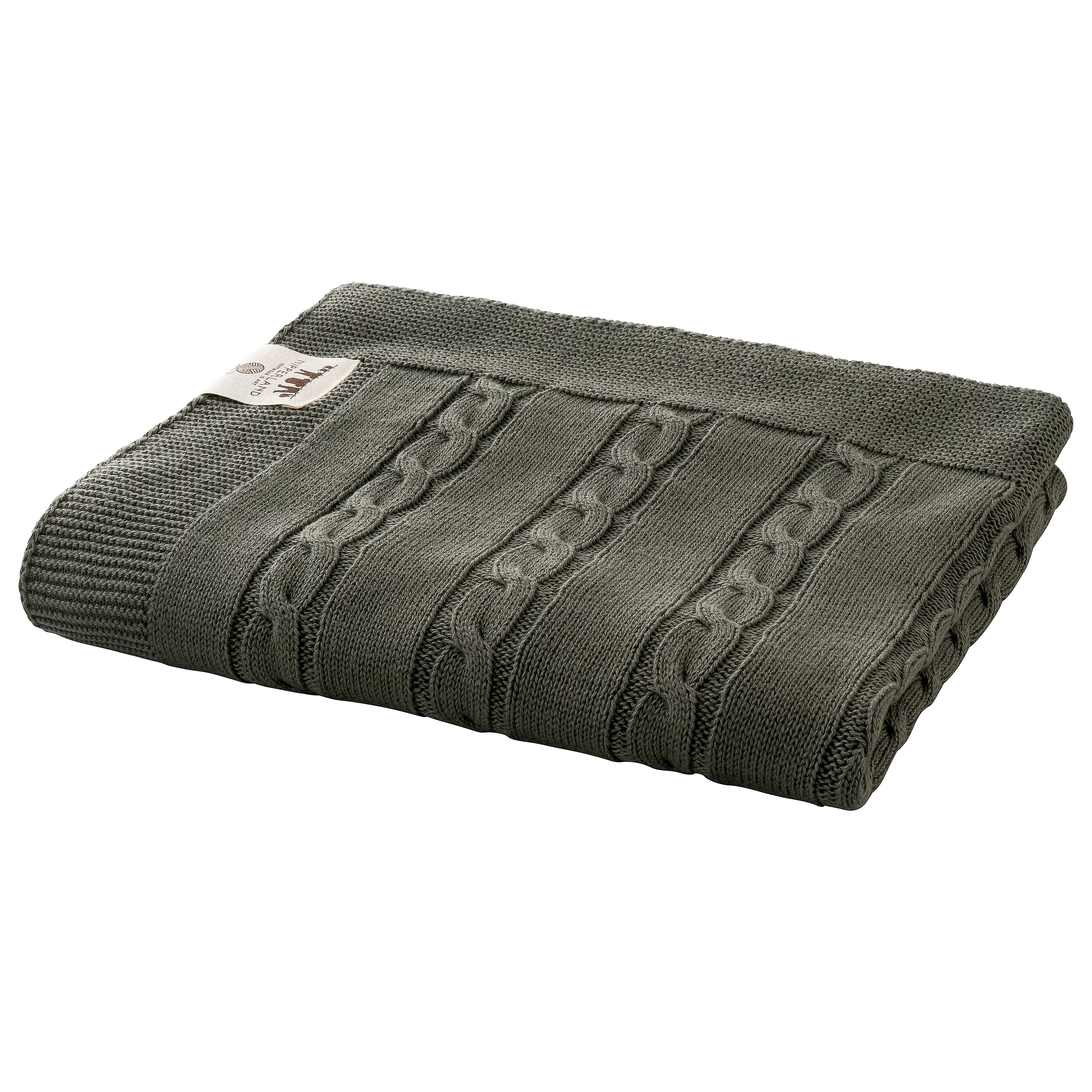 Professionelle Produktfotografie einer olivgrünen Strickdecke von Nipperland für hochwertige Produktbilder.