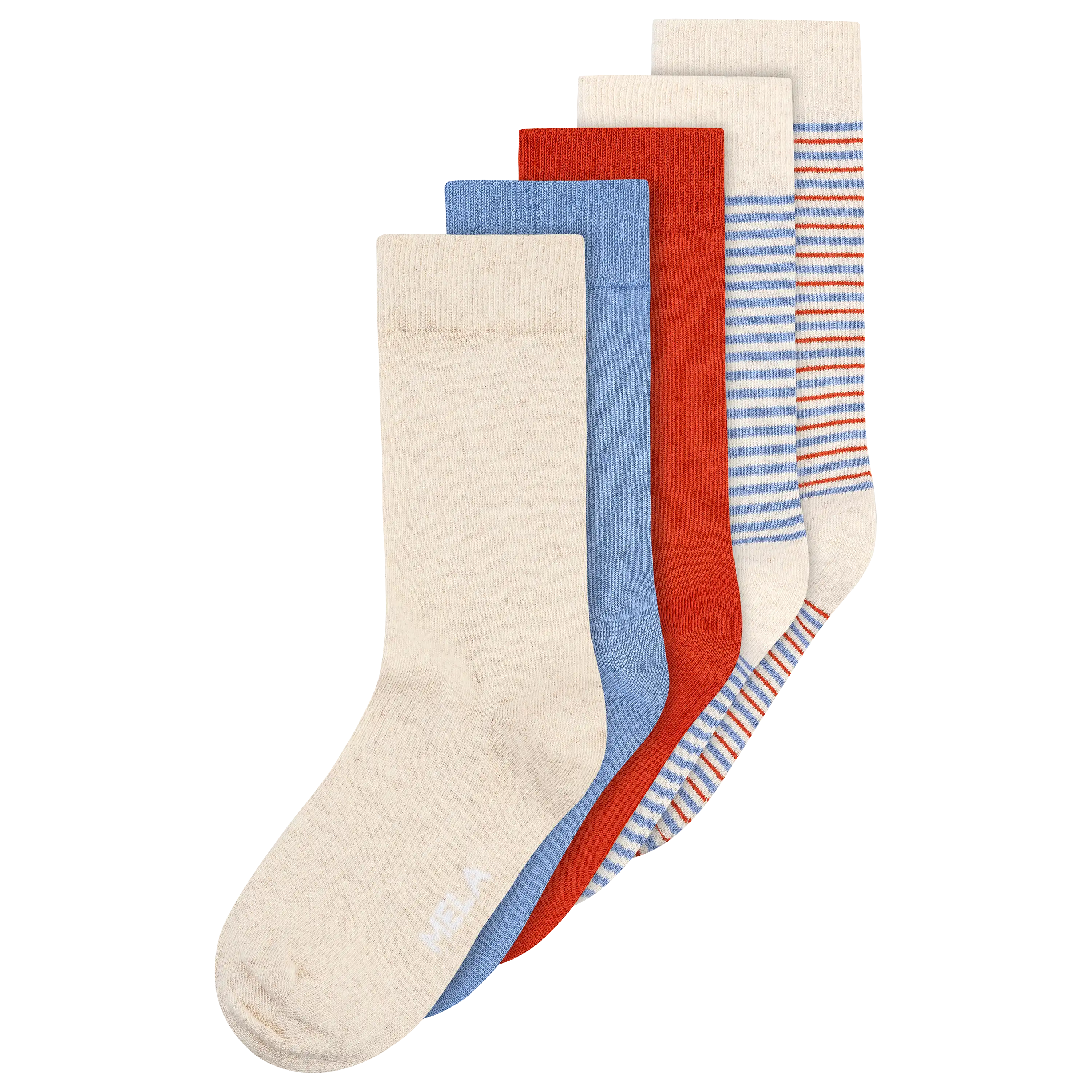 Professionelle Produktfotografie von MELA Socken in verschiedenen Farben und Mustern, ideal für Textilfotografie und hochwertige Produktbilder erstellen lassen.