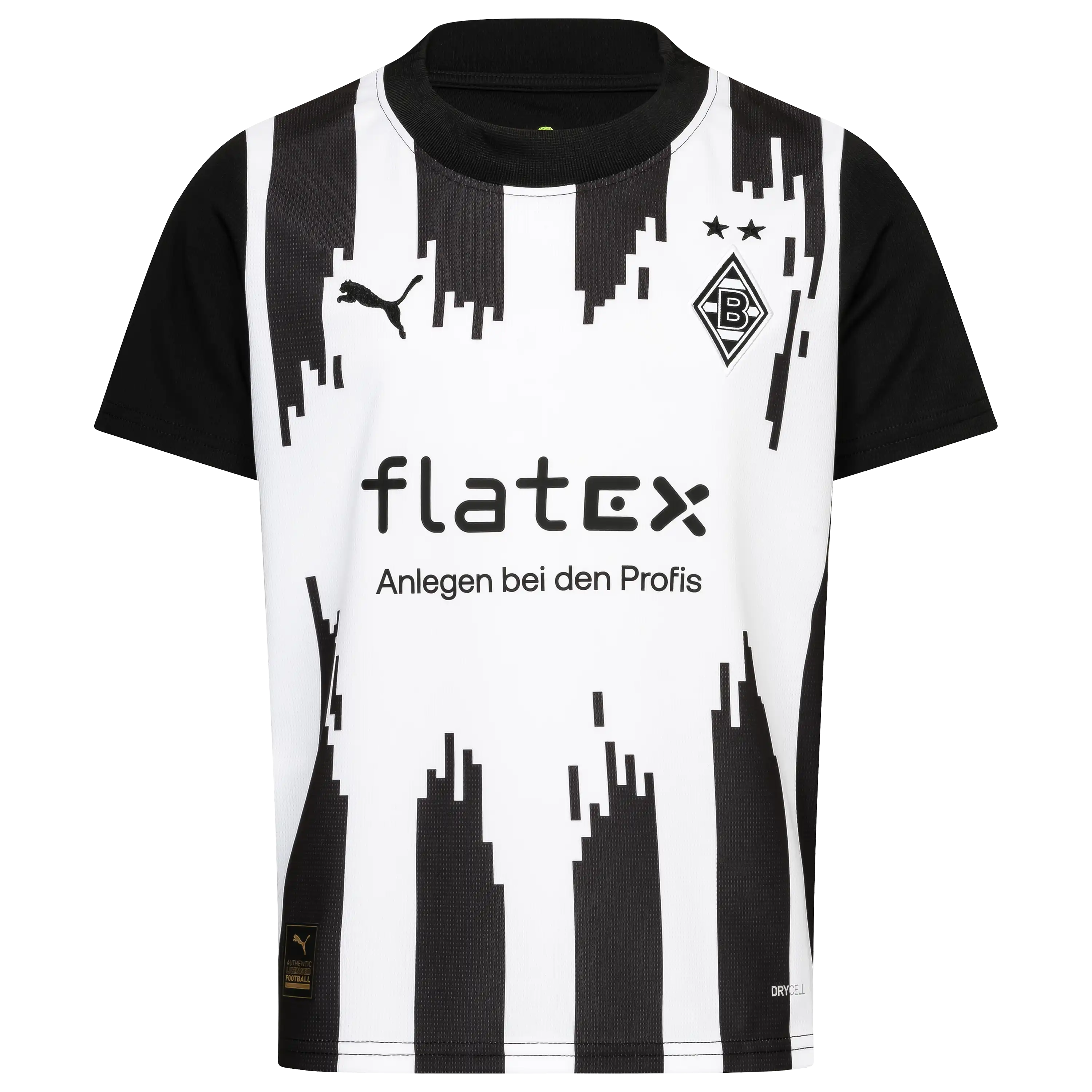 Professionelle Produktfotografie eines schwarz-weißen Borussia Mönchengladbach Trikots für die Textilfotografie von der PRO-ducto GmbH.