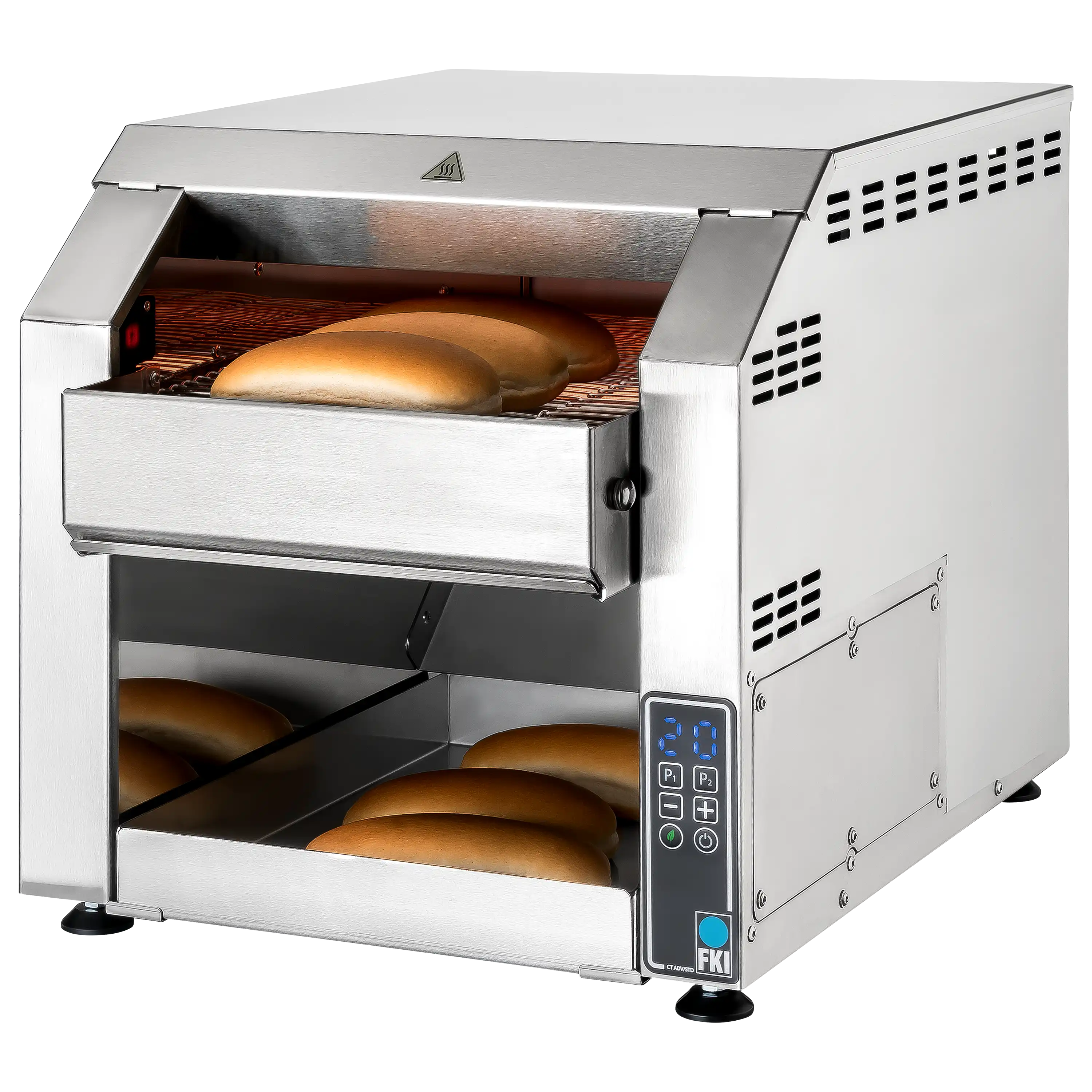 Professionelle Produktfotografie eines FKI Toasters aus Edelstahl mit Brötchen für die PRO-ducto GmbH.