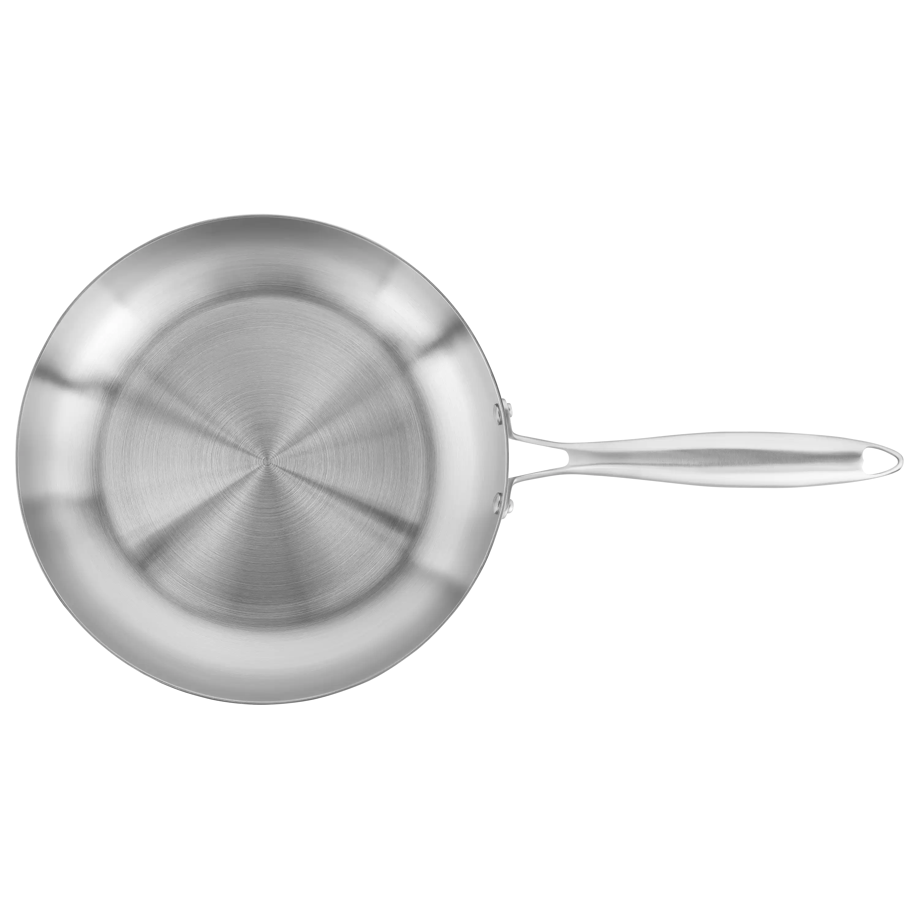Eine glänzende Edelstahlpfanne von oben fotografiert, ideal für professionelle Produktfotos von PRO-ducto GmbH.