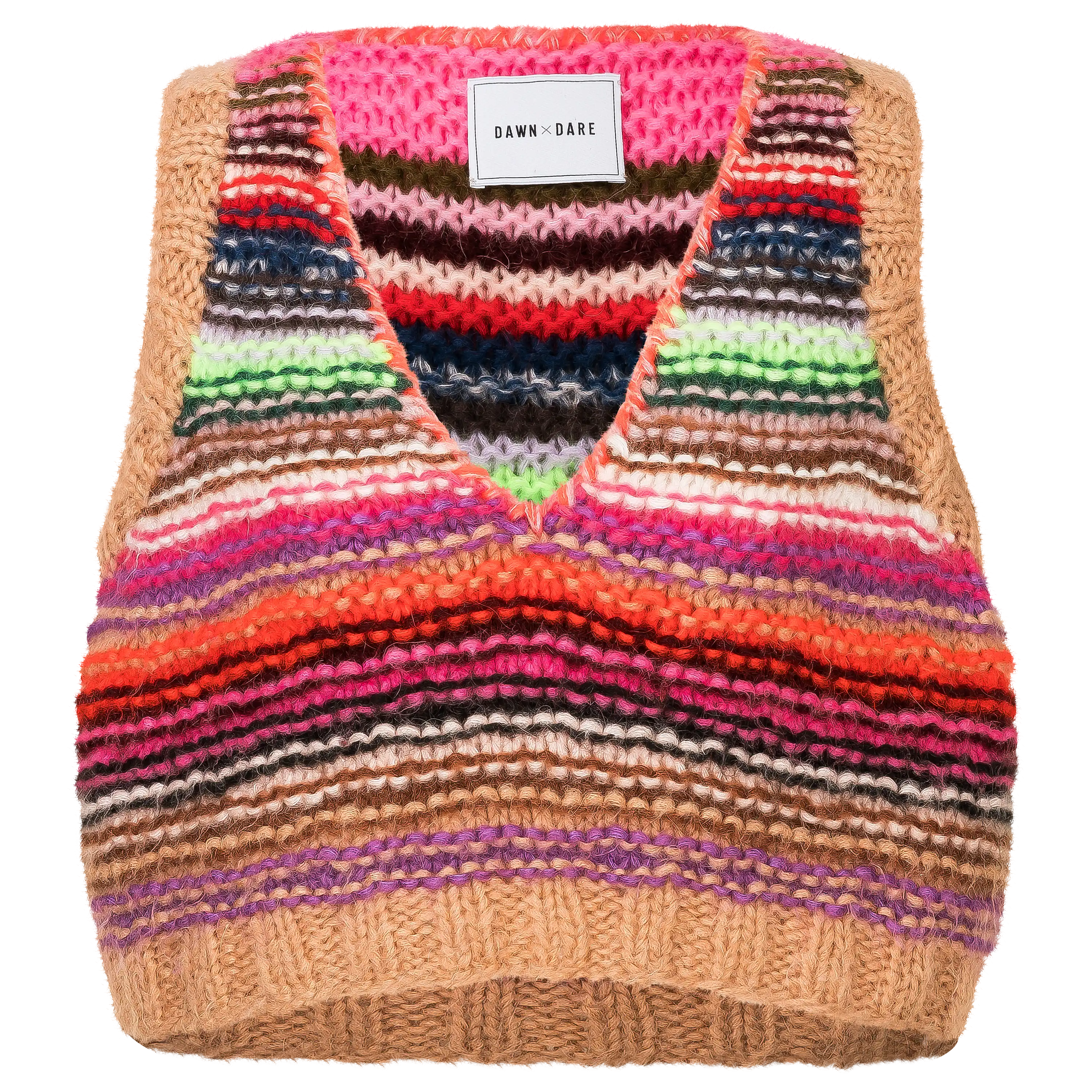 Bunter, gestreifter Strickpullunder von Dawn x Dare für professionelle Produktfotografie von Bekleidung.