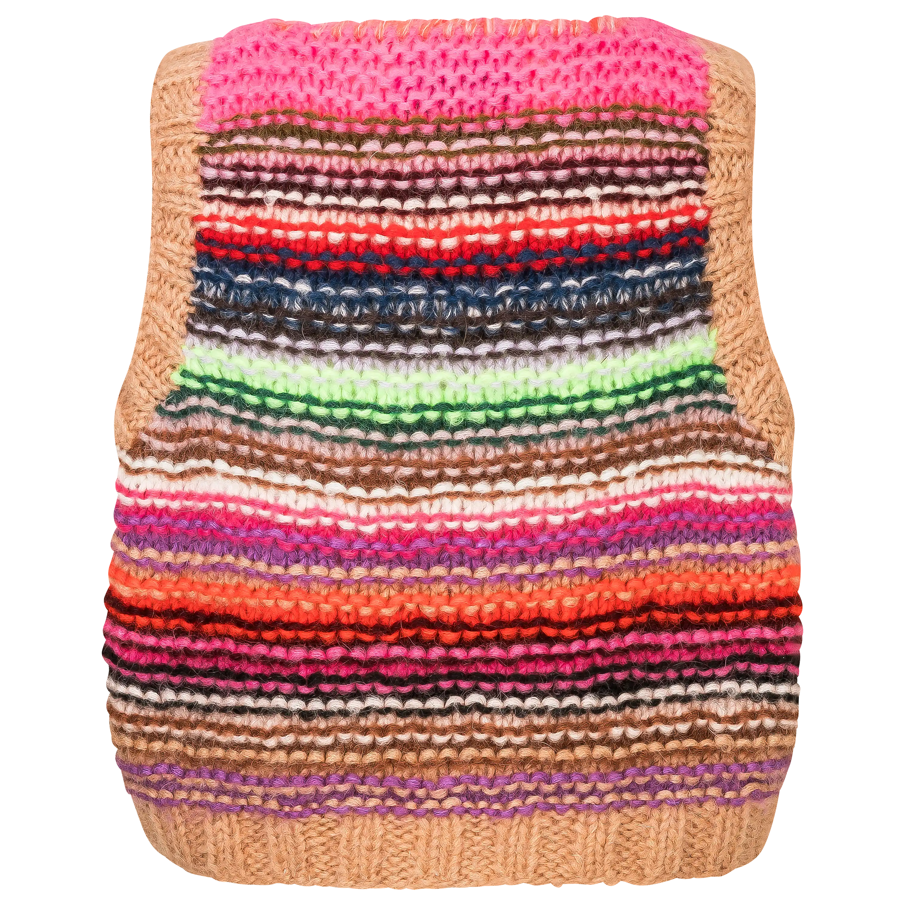 Professionelle Produktfotografie von PRO-ducto GmbH: Bunte, gestreifte Strickweste für die Textilfotografie, ideal um hochwertige Kleidung zu präsentieren.