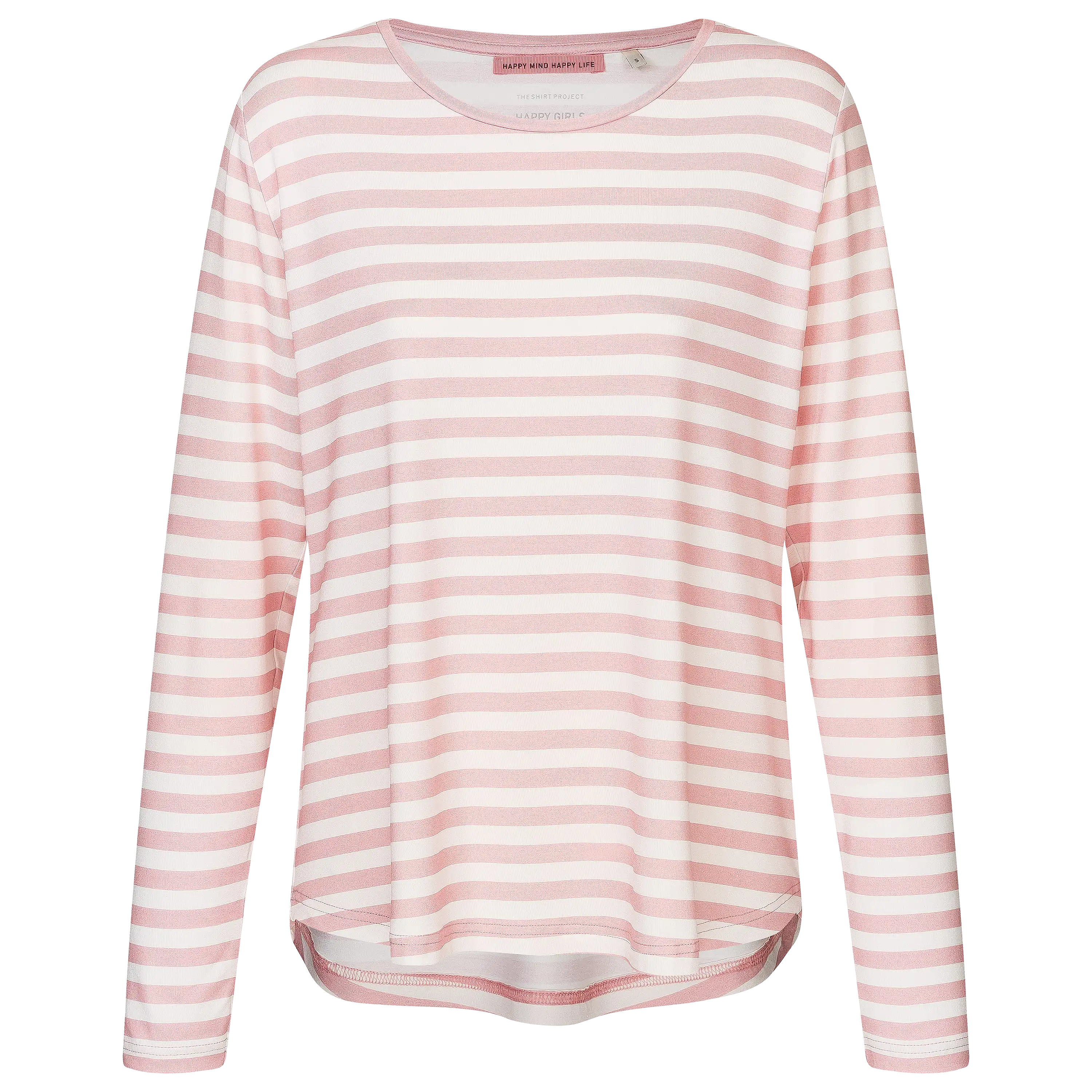 Langarmshirt mit rosa-weißem Streifenmuster für professionelle Produktfotografie von PRO-ducto GmbH.