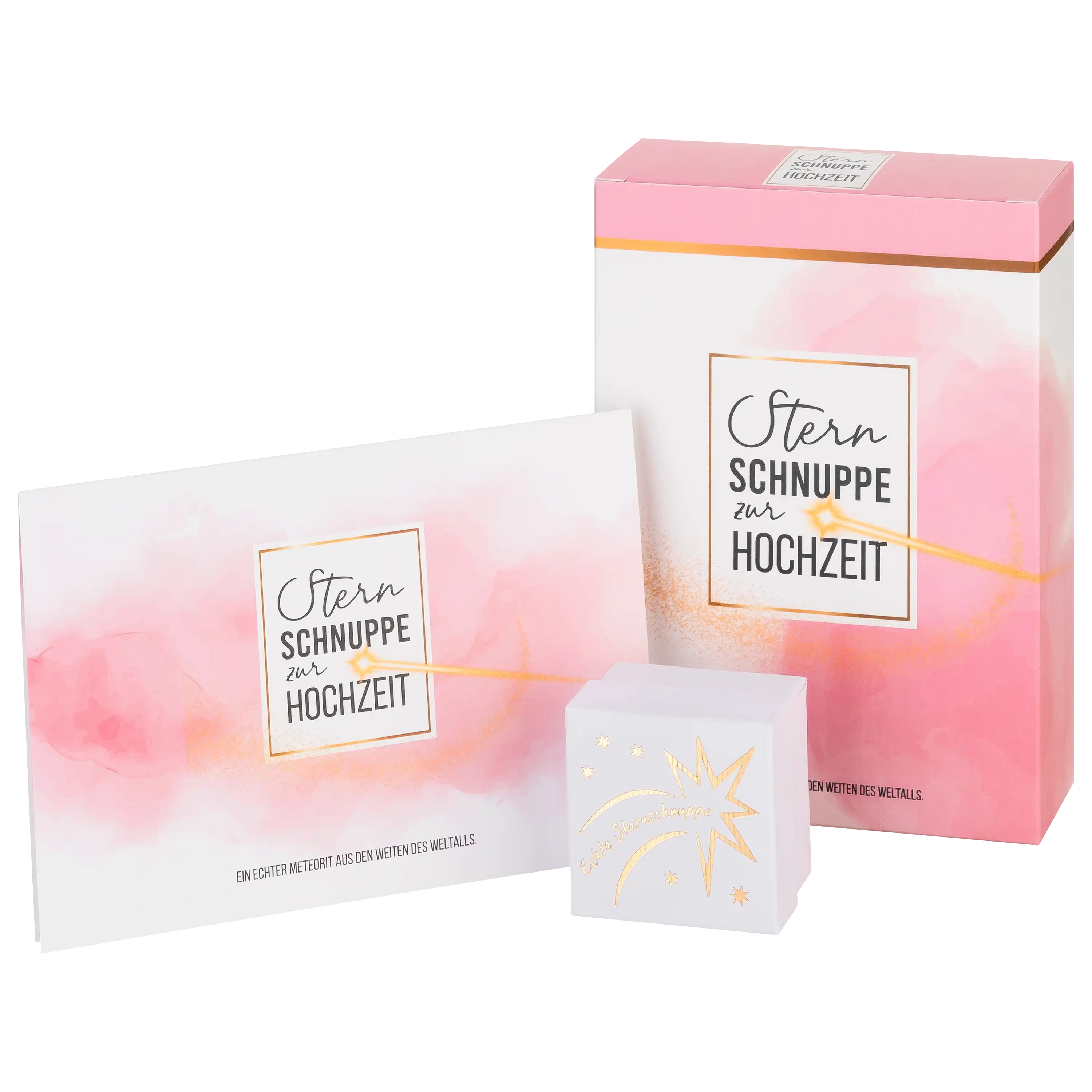 Professionelle Produktfotos von PRO-ducto GmbH: Geschenkset Sternschnuppe zur Hochzeit mit Box und Karte.