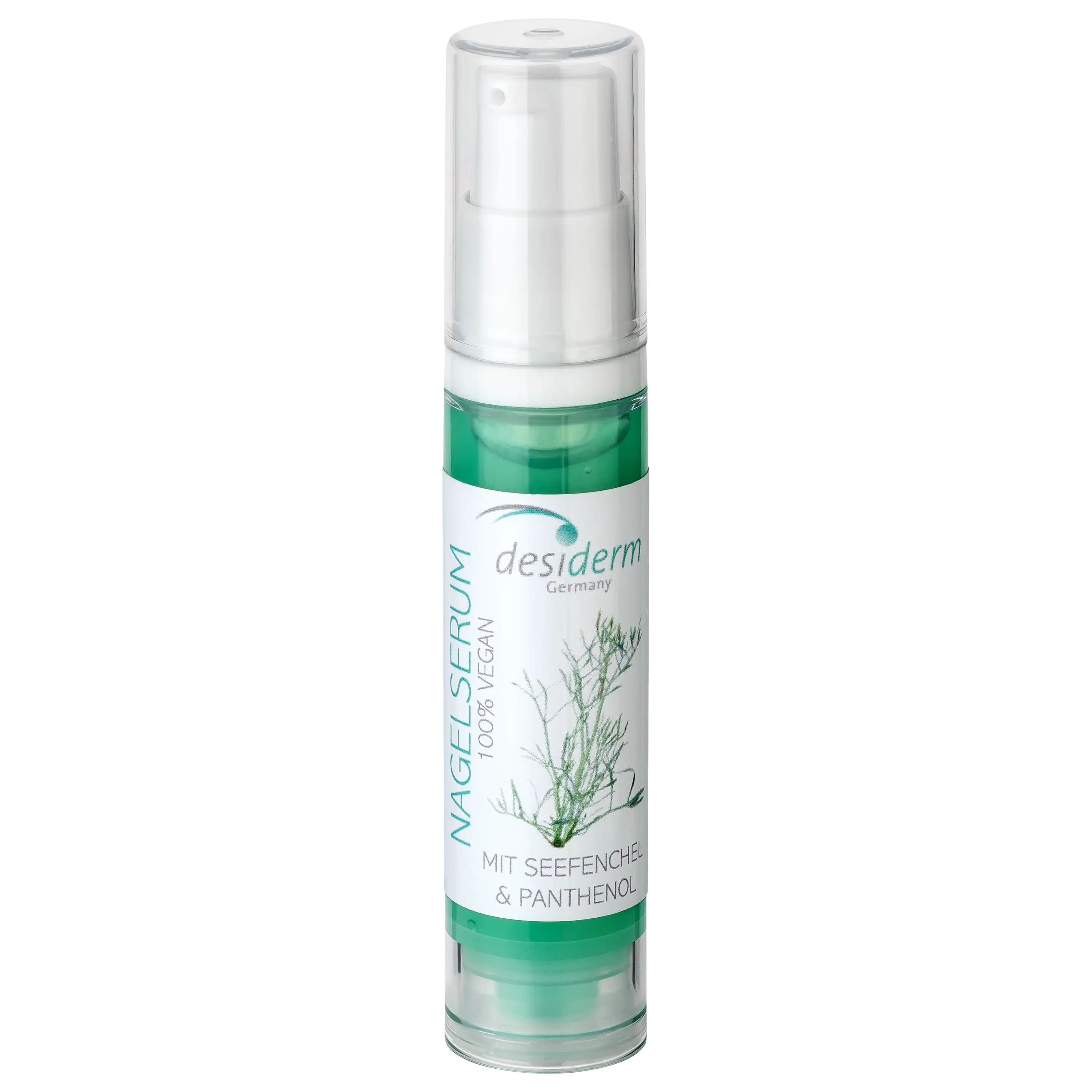 Professionelle Produktfotos von PRO-ducto GmbH: Desiderm Nagelserum mit Seefenchel und Panthenol in Pumpspender.