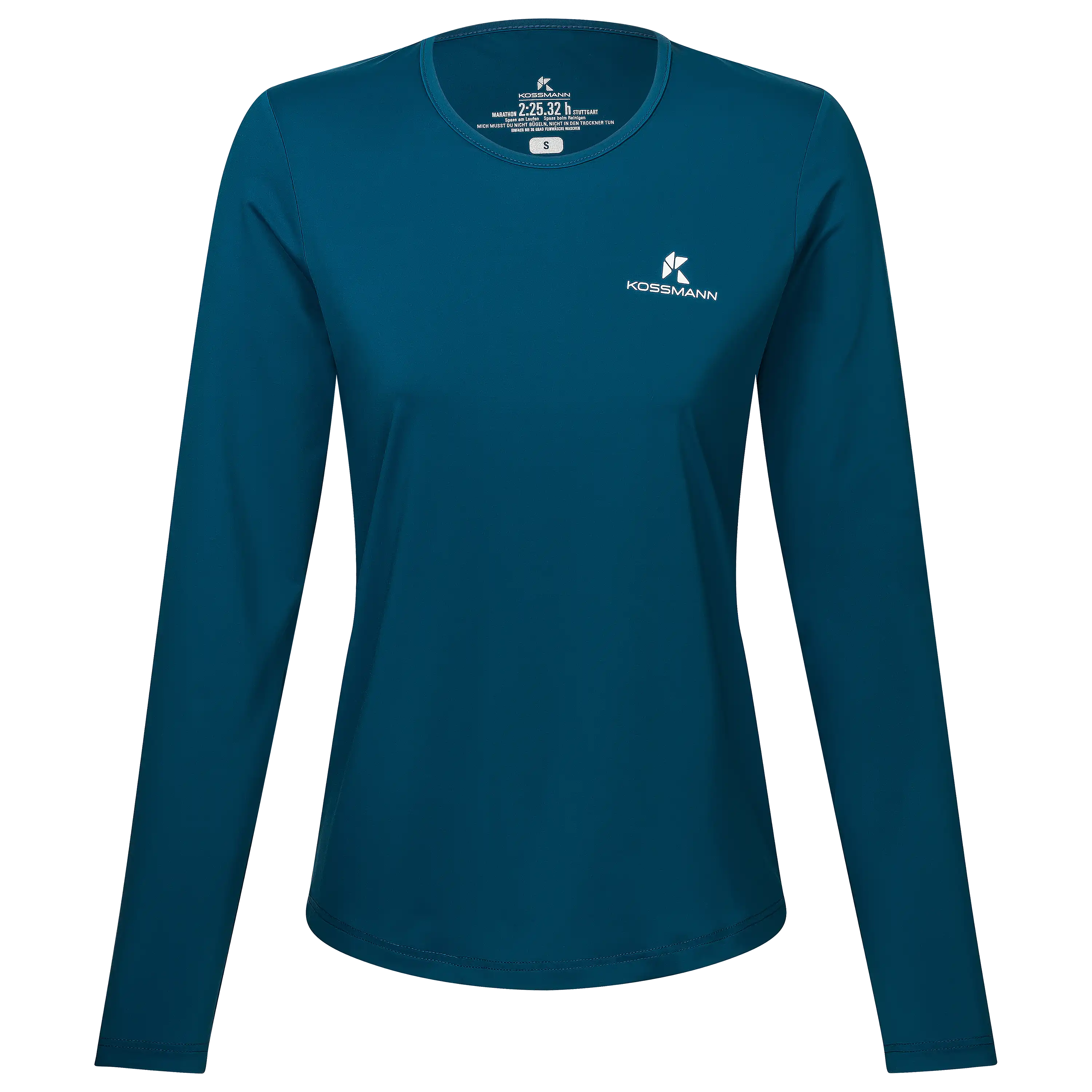 Professionelle Produktfotografie von einem blauen KOSSMANN Langarmshirt für die Textilfotografie von PRO-ducto GmbH.