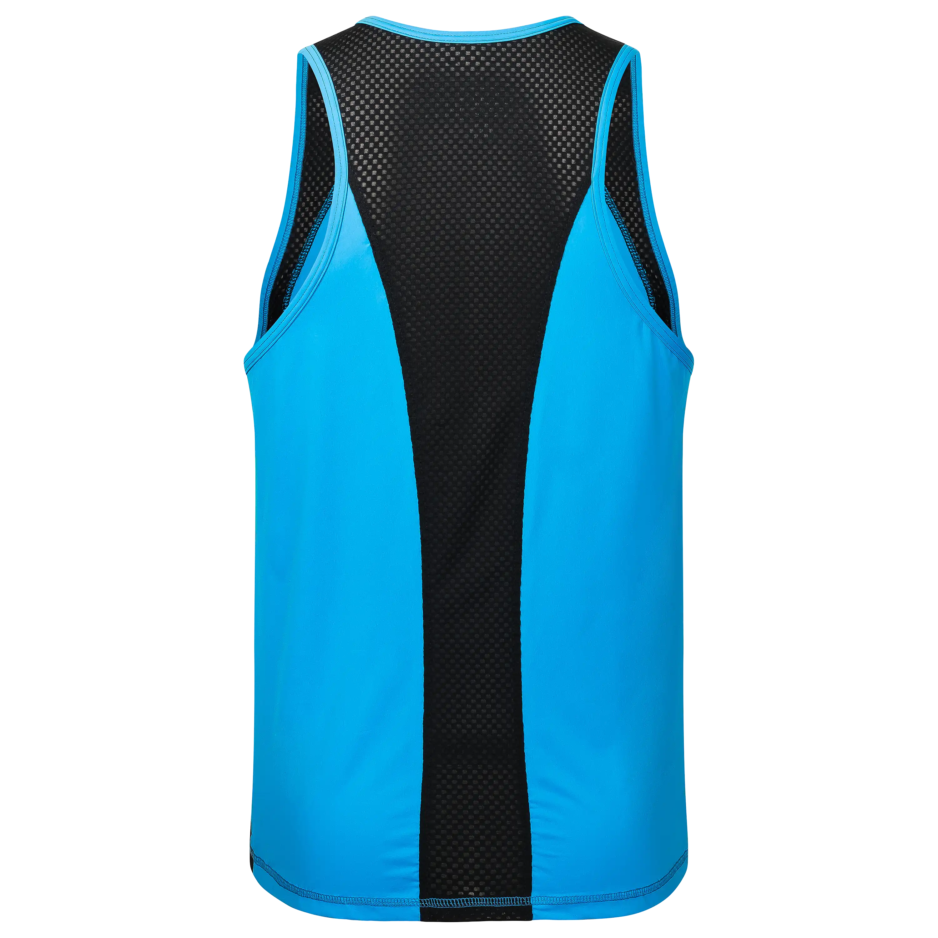 Professionelle Produktfotografie von PRO-ducto GmbH: Blau-schwarzes Sport-Tanktop für Textilfotografie, ideal um hochwertige Bekleidung zu fotografieren.