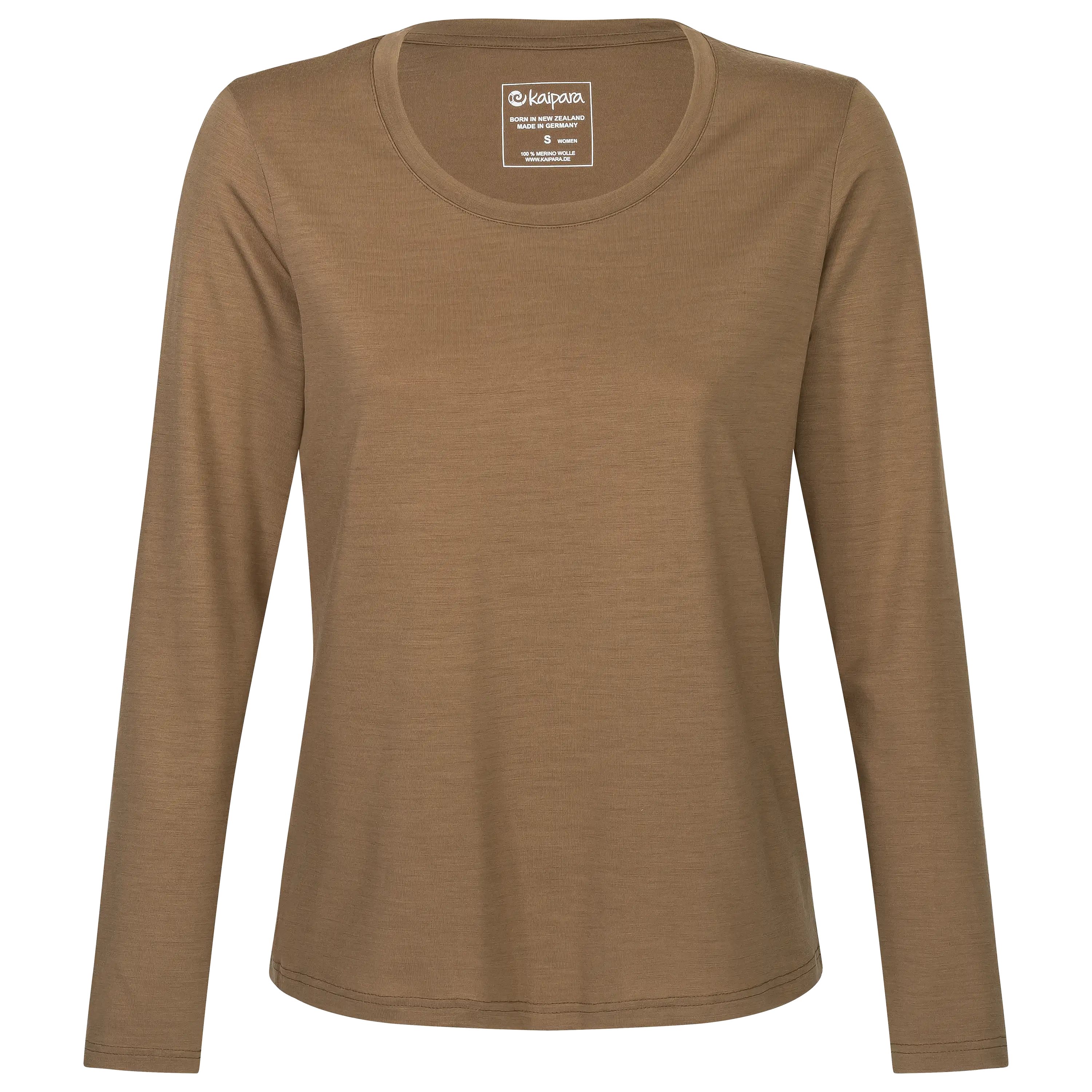 Professionelle Produktfotografie von einem braunen Langarmshirt für Damen von kaipara für Textilfotografie.