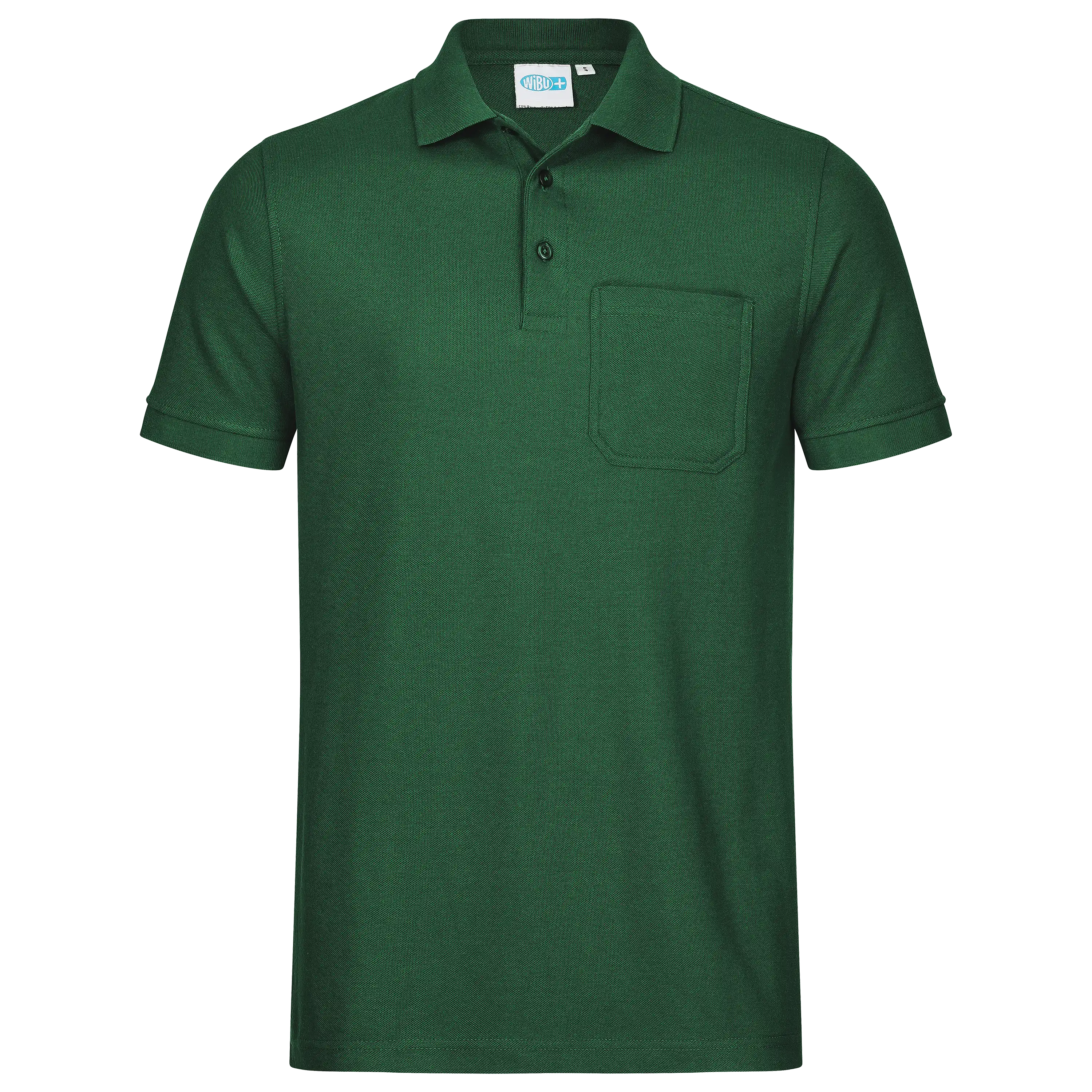 Dunkelgrünes Poloshirt mit Brusttasche für professionelle Produktfotografie von PRO-ducto GmbH.