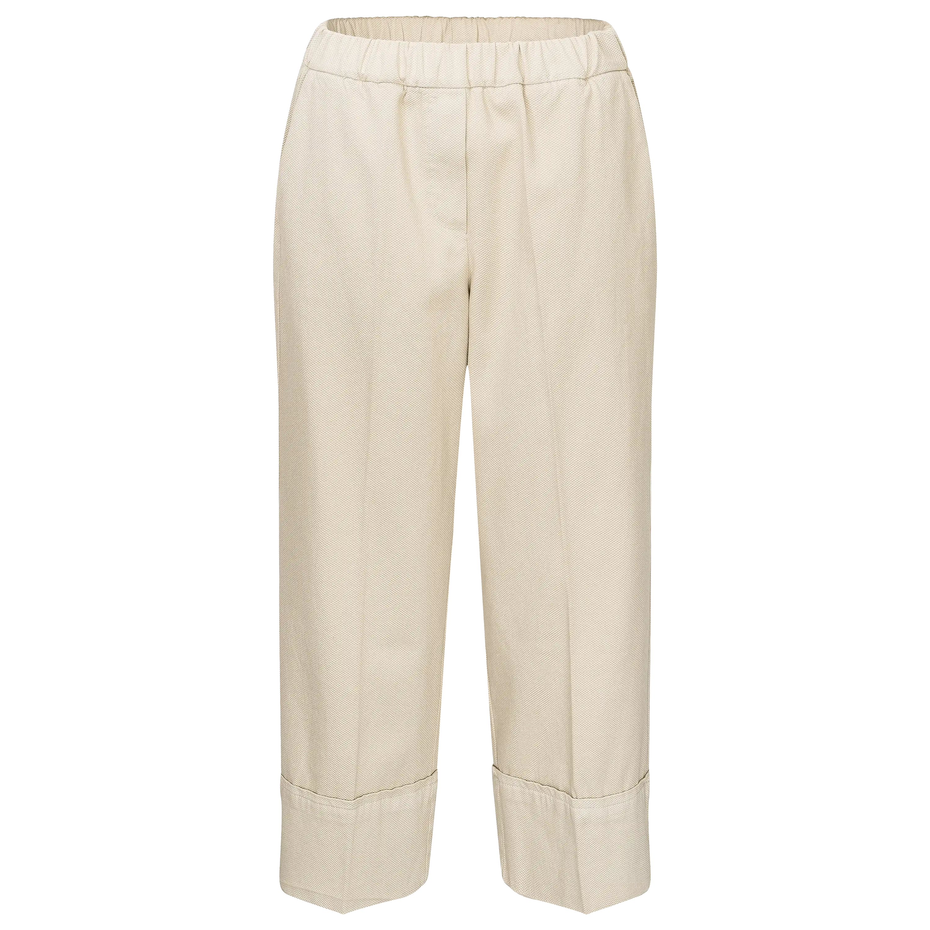 Professionelle Produktfotografie einer beigen Stoffhose mit Umschlag als Freisteller. Ideal für hochwertige Produktbilder und Textilfotografie. PRO-ducto GmbH