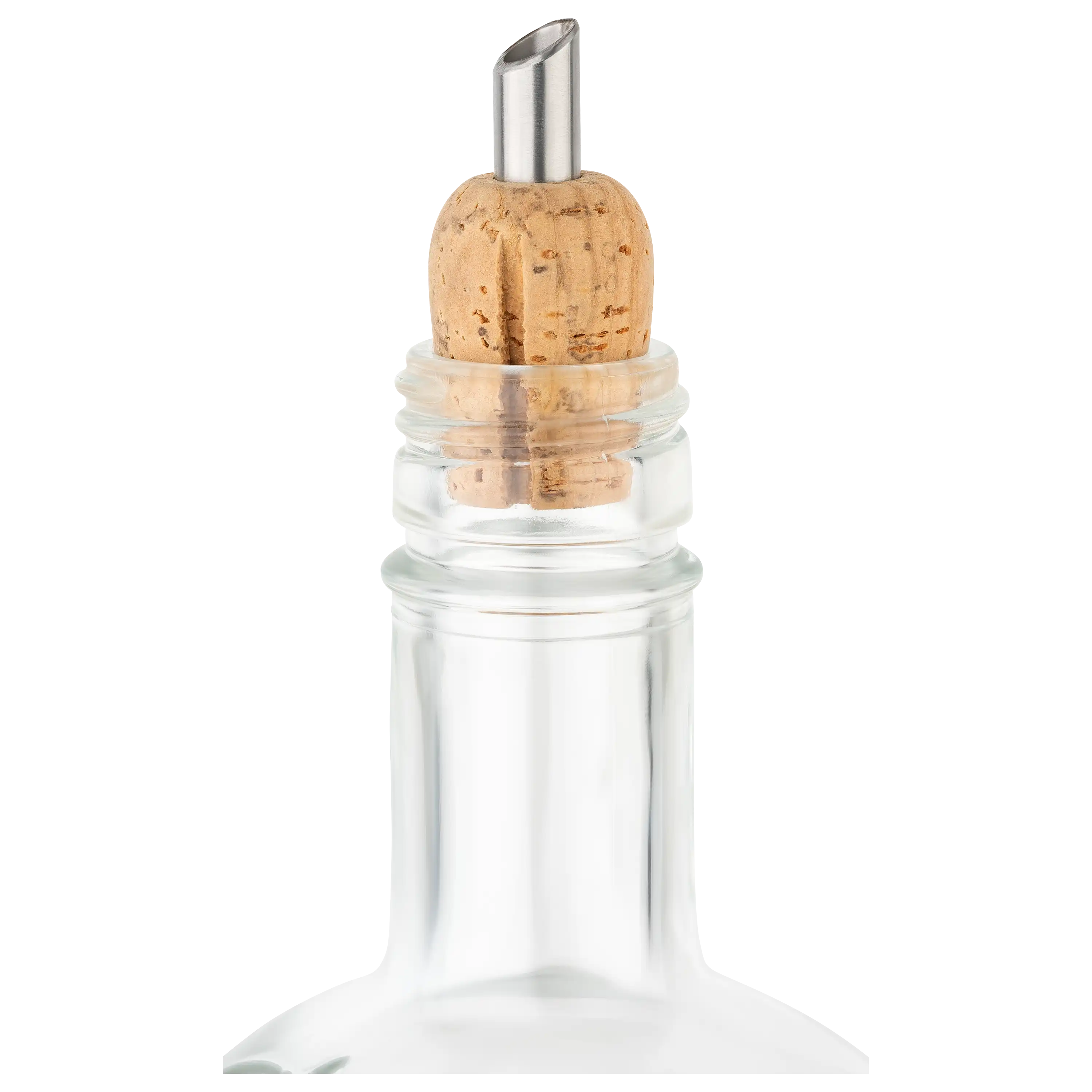 Professionelle Produktfotos von PRO-ducto GmbH: Ein Flaschenhals mit Korken und Ausgießer vor schwarzem Hintergrund.