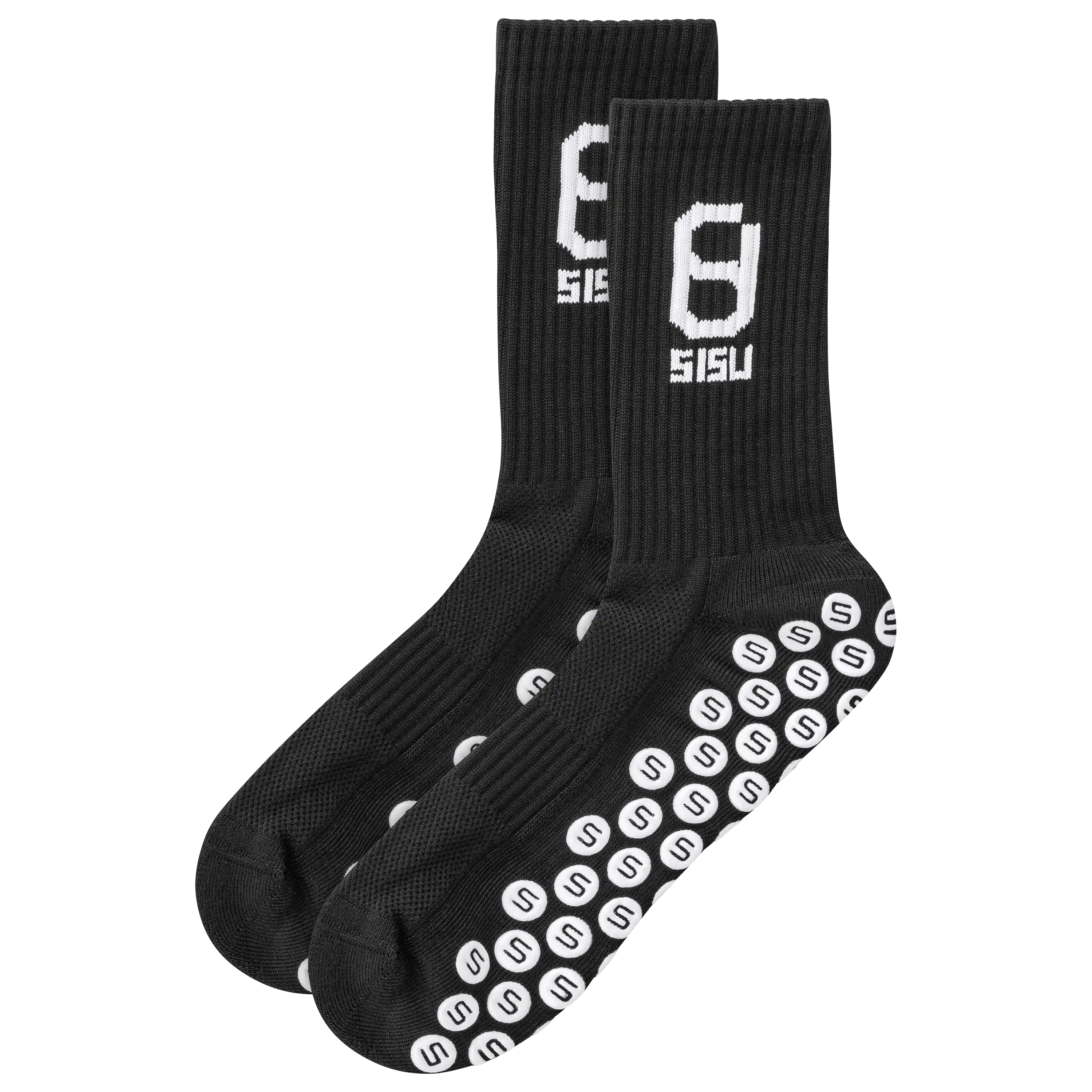 Schwarze SISU Grip-Socken für professionelle Produktfotografie. Hochwertige Textilfotografie von PRO-ducto GmbH für Bekleidung und Sportartikel.