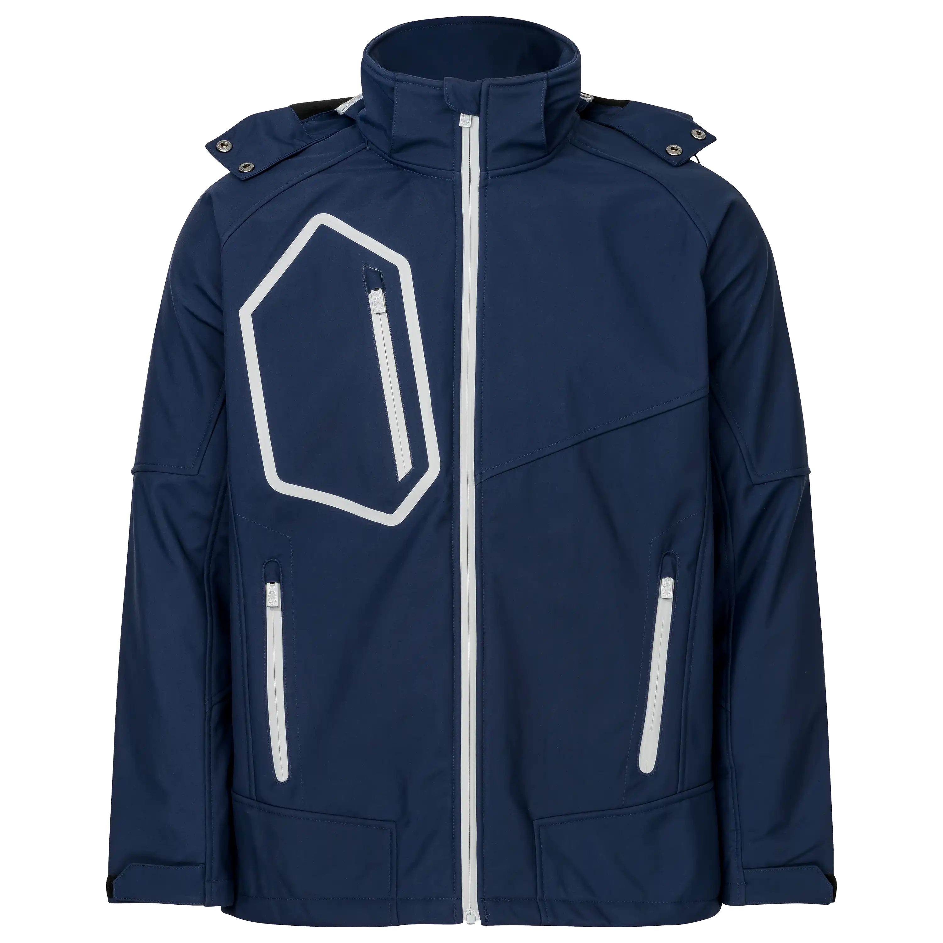 Professionelle Produktfotografie einer dunkelblauen Softshelljacke als Freisteller. Ideal für Textilfotografie und hochwertige Produktbilder erstellen. PRO-ducto GmbH