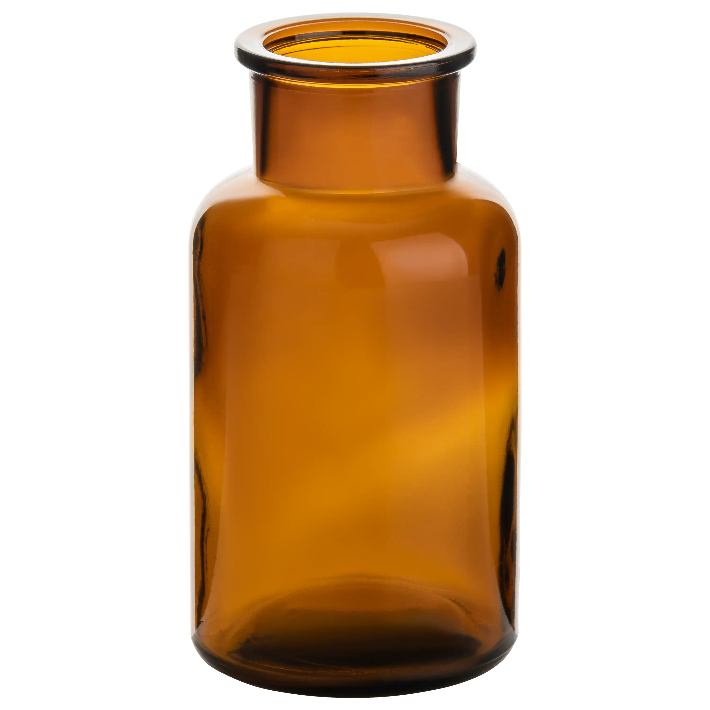 Eine leere Apothekerflasche aus braunem Glas vor schwarzem Hintergrund, fotografiert von der PRO-ducto GmbH.