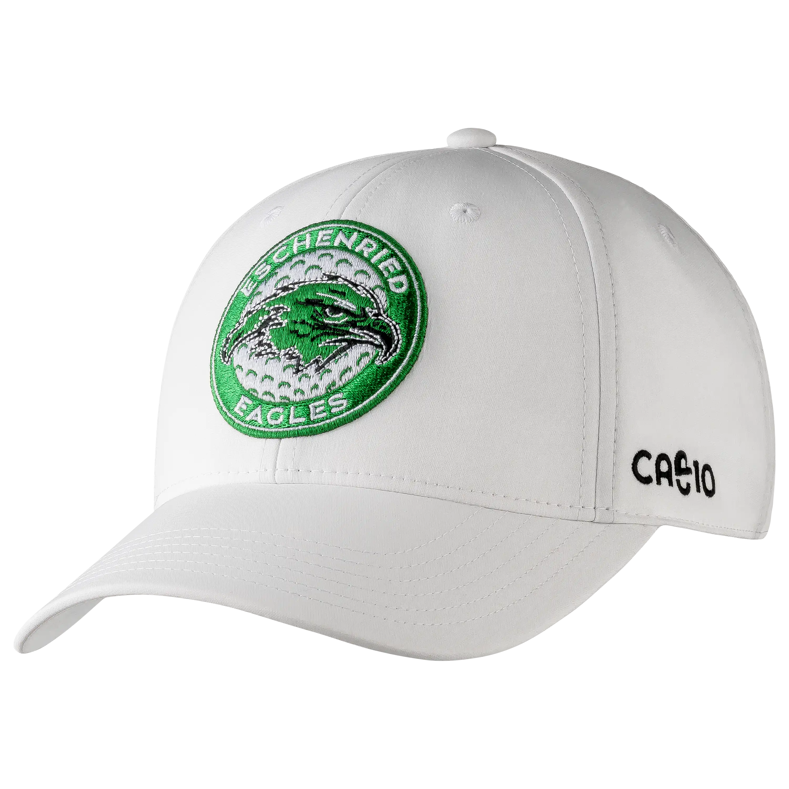 Professionelle Produktfotografie einer weißen Cap mit Eschenried Eagles Logo. PRO-ducto GmbH erstellt hochwertige Produktbilder und Freisteller.