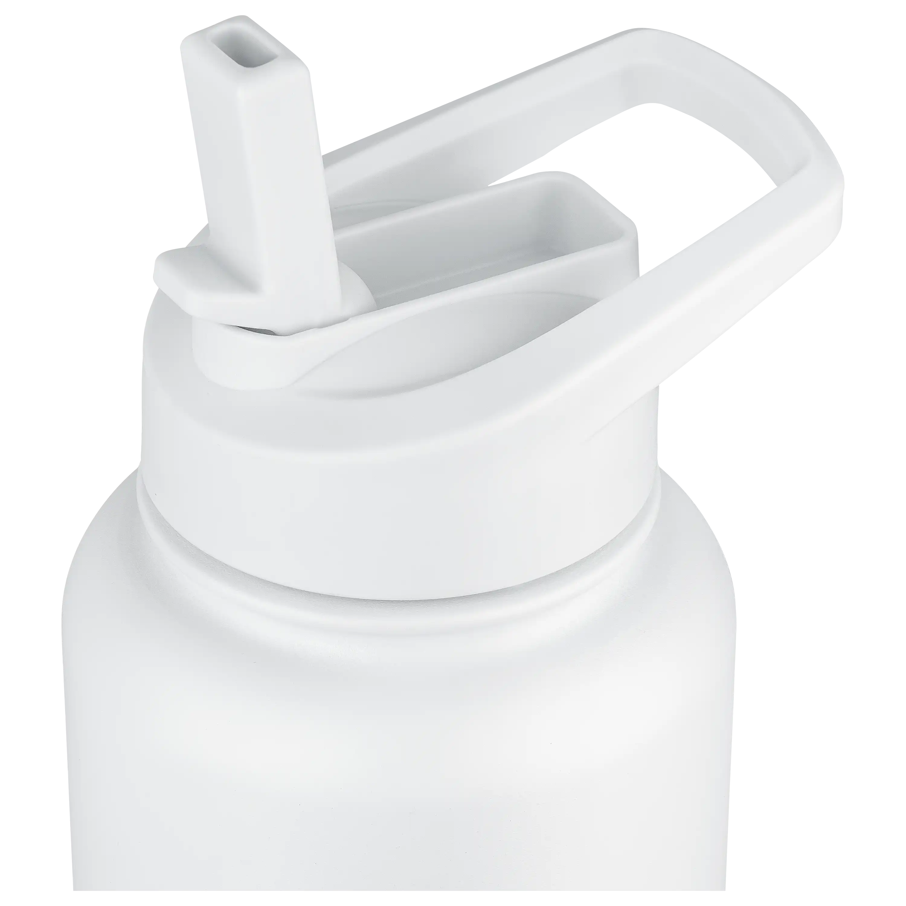 Weiße Trinkflasche mit Trinkhalm und Tragegriff im Detail für professionelle Produktfotos von PRO-ducto GmbH.