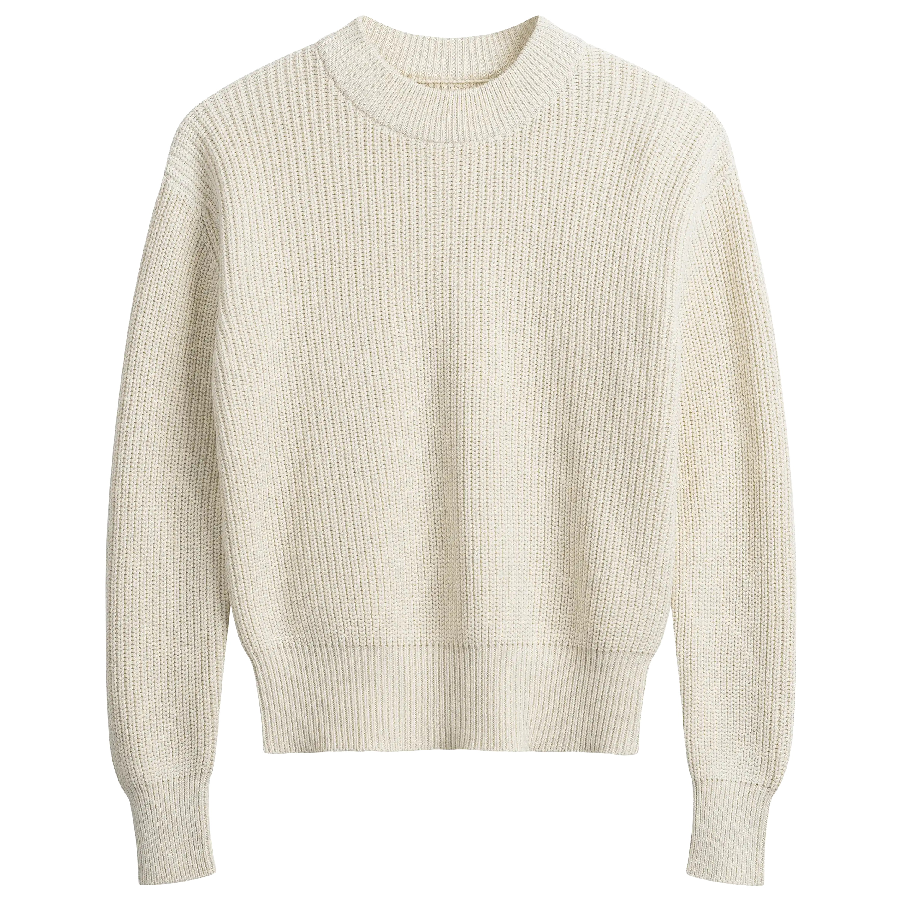 Ein beigefarbener Strickpullover für die professionelle Produktfotografie von PRO-ducto GmbH, ideal um Kleidung hochwertig fotografieren zu lassen.