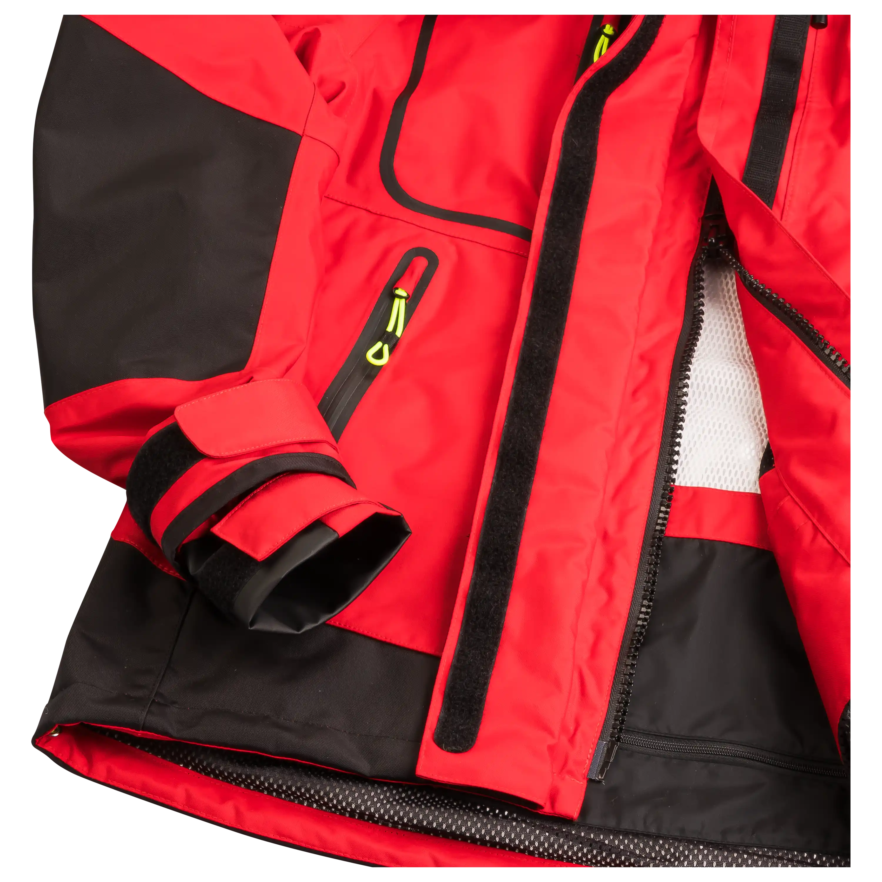 Professionelle Produktfotografie einer rot-schwarzen Funktionsjacke. Hochwertige Textilfotografie für Produktbilder, ideal als Freisteller geeignet. PRO-ducto GmbH